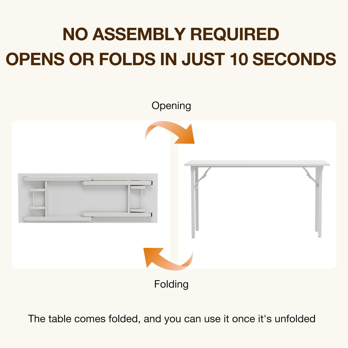 TEMI Long Computer Desk Folding Table - 55.1" Foldable Office Desk, No Assembly, Perfect Writing Table for Bedroom or Apartment, Portable Large Desk or Study Table with Compact Design, White Ash
