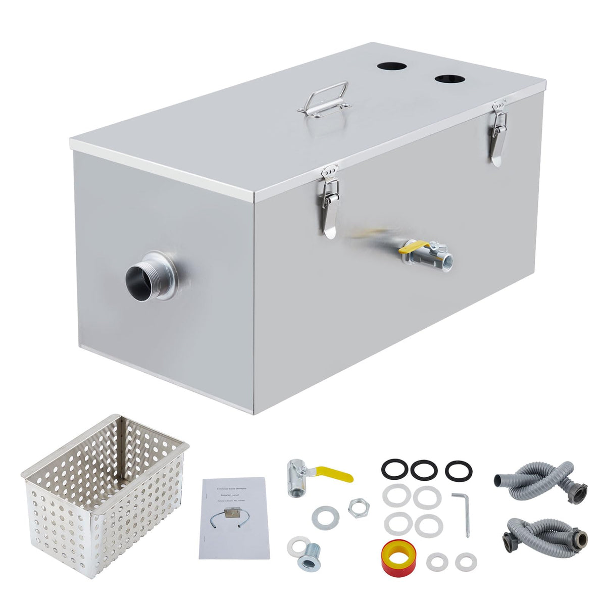 Commercial Grease Trap - 25 Lbs Stainless Steel Grease Interceptor, Side Inlet Interceptor, 13 Gpm Oil-Water Separator, Under Sink Grease Trap, for Restaurant Canteen Kitchen