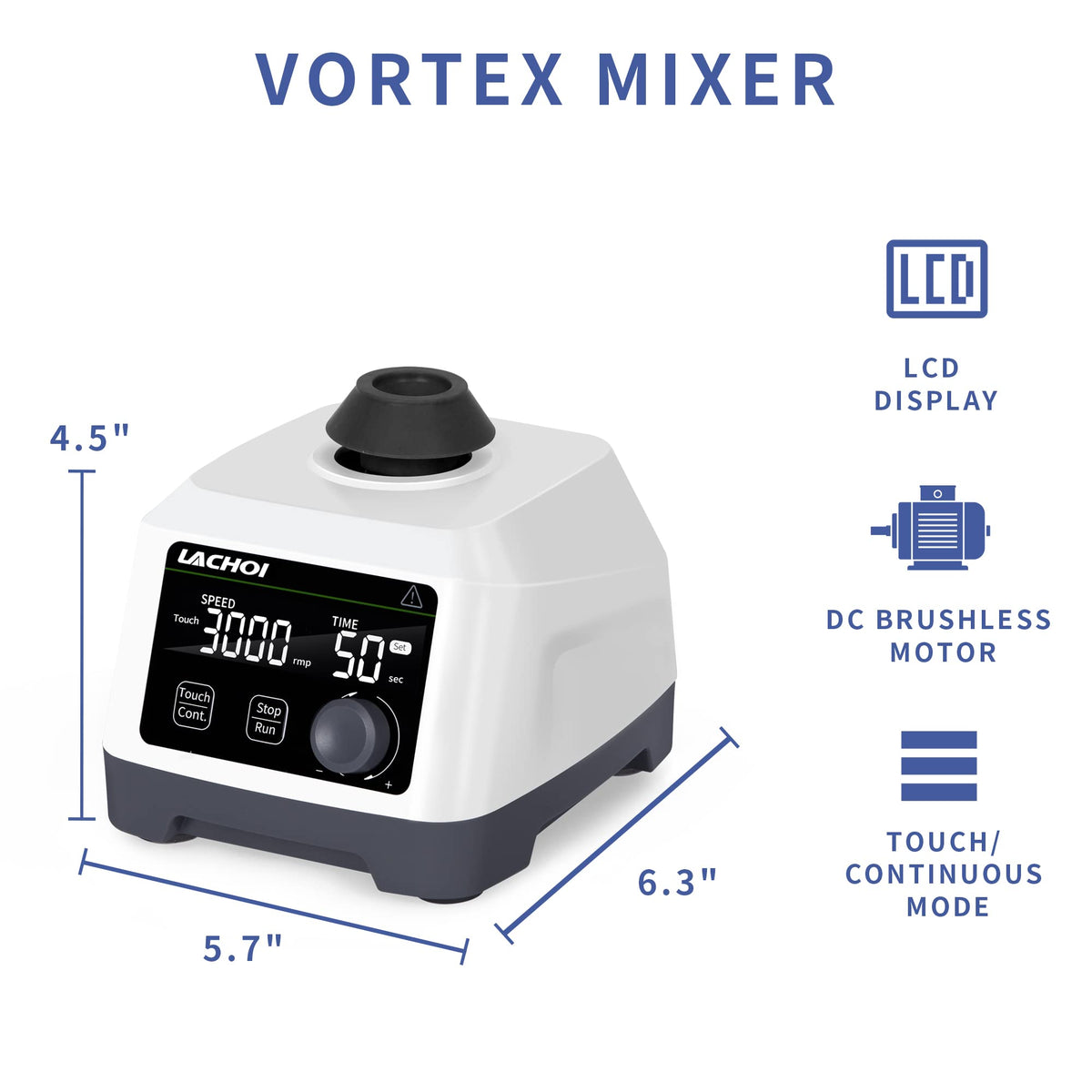 LACHOI Lab Vortex Mixer 100-3000rpm LCD Dispaly with Touch & Continuous Function Speed Lab Vortex Mixer with Timing Function Lab Vortex Shaker