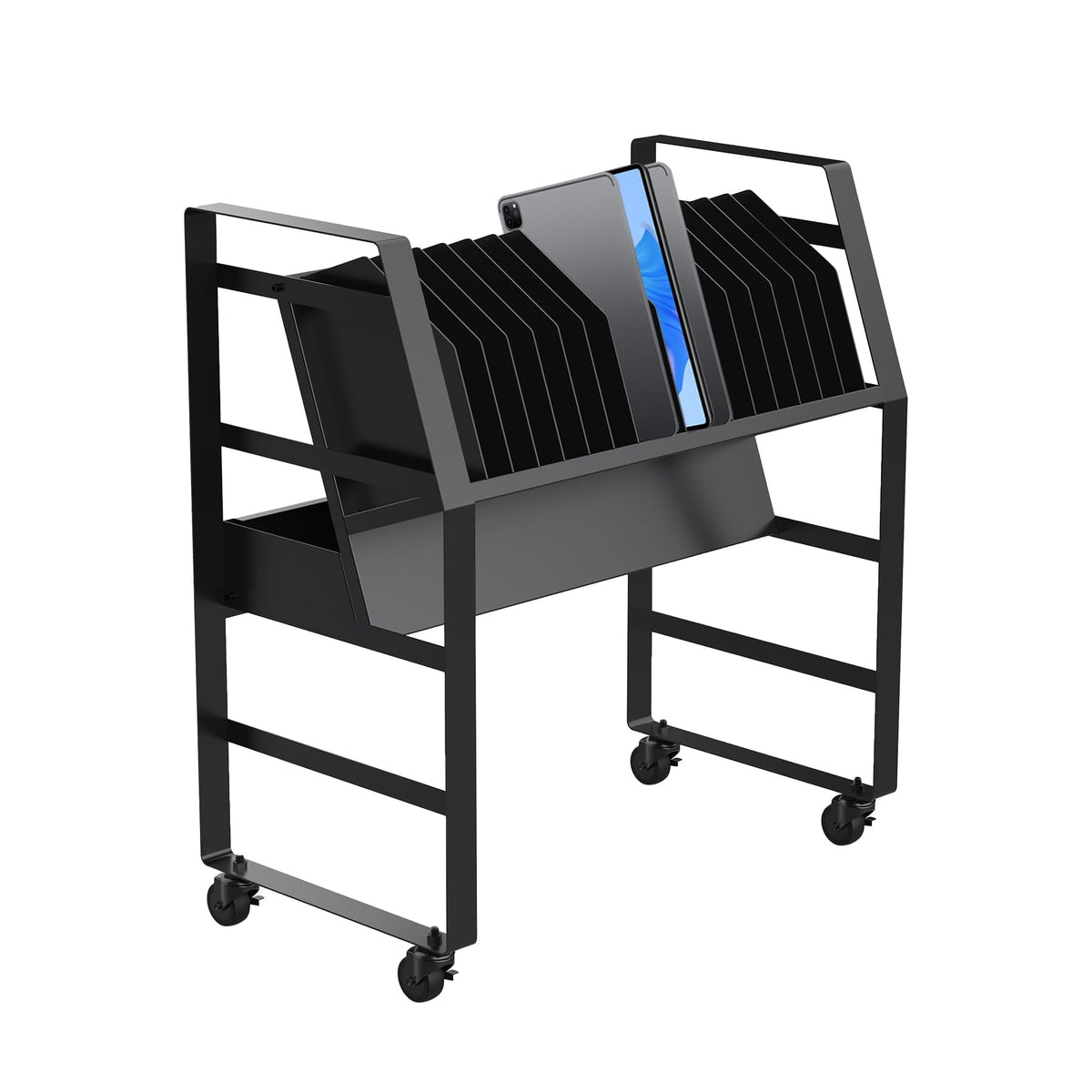 biosp 16 Devices Mobile Open Charging Cart, Rolling Charging Dolly Station with Wheels for Laptop, Computers, Chromebooks, Laptop Storage Rack for Office, Classroom (Power Strip Included)