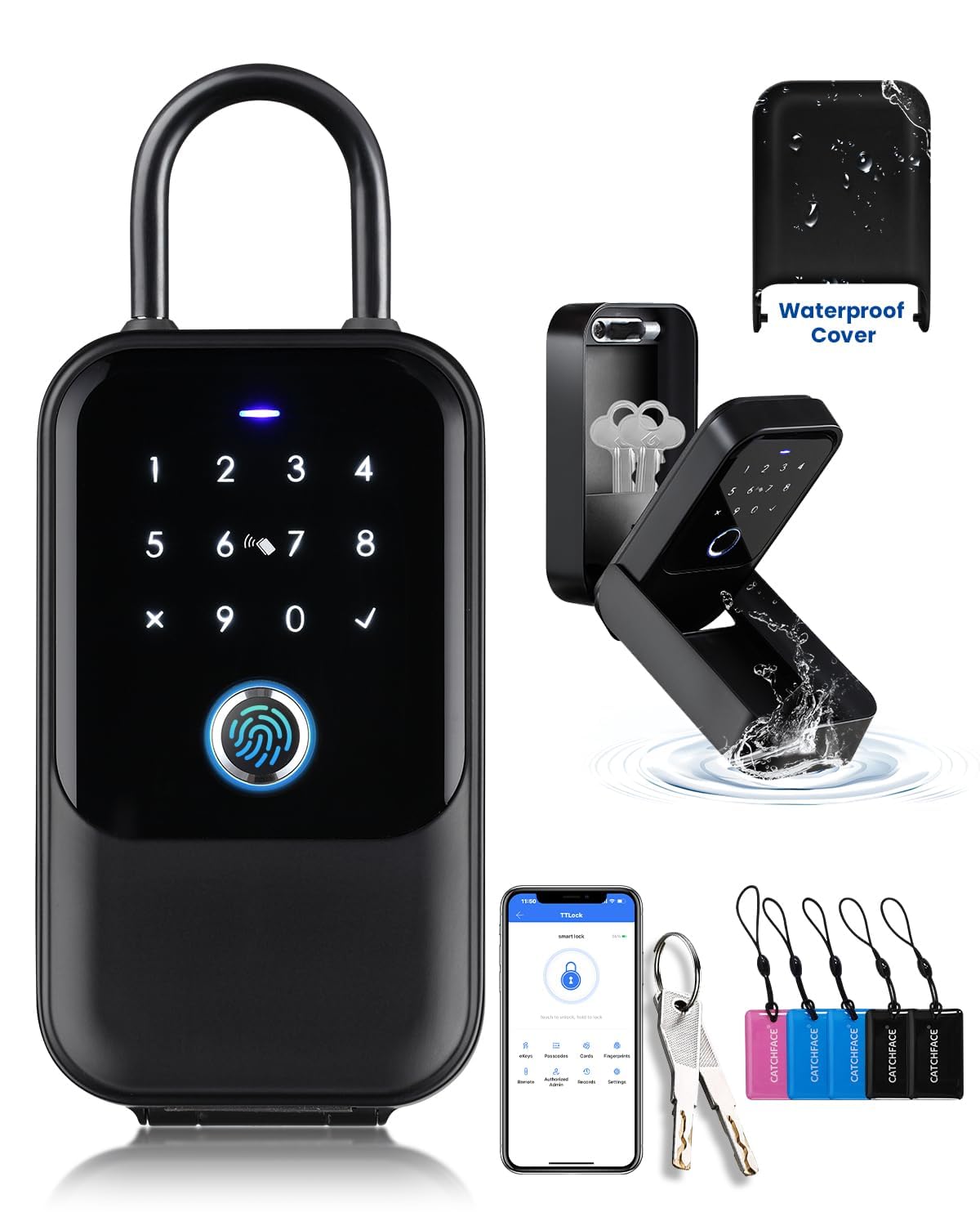 [New]Smart Lock Box,CATCHFACE Wireless Smart Key Lock Box App Control,Share eKey,Key Lockbox Wall Mount&Door Handle,Electronic LockBox Realtor/Home/Office/Warehouse/Vrbo/Cars