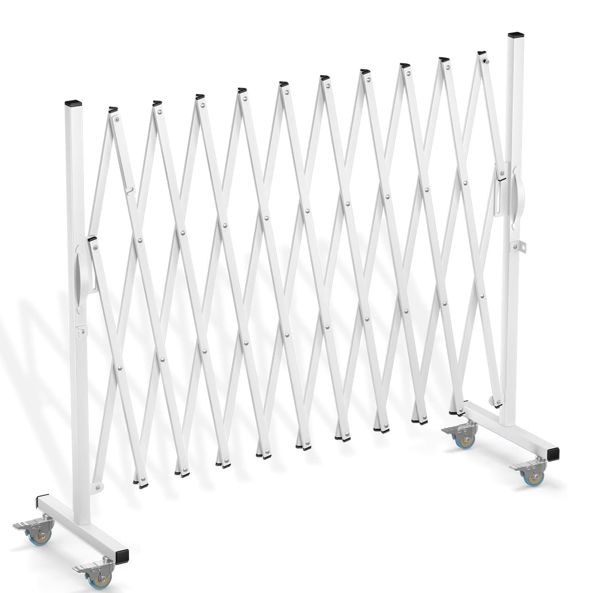 Expandable Barricade Gate,129” Metal Safety Barrier Gate with Casters,Accordion Garden Yard Outdoor Indoor Fence Folding Security Dog Gates Wall Mount,White