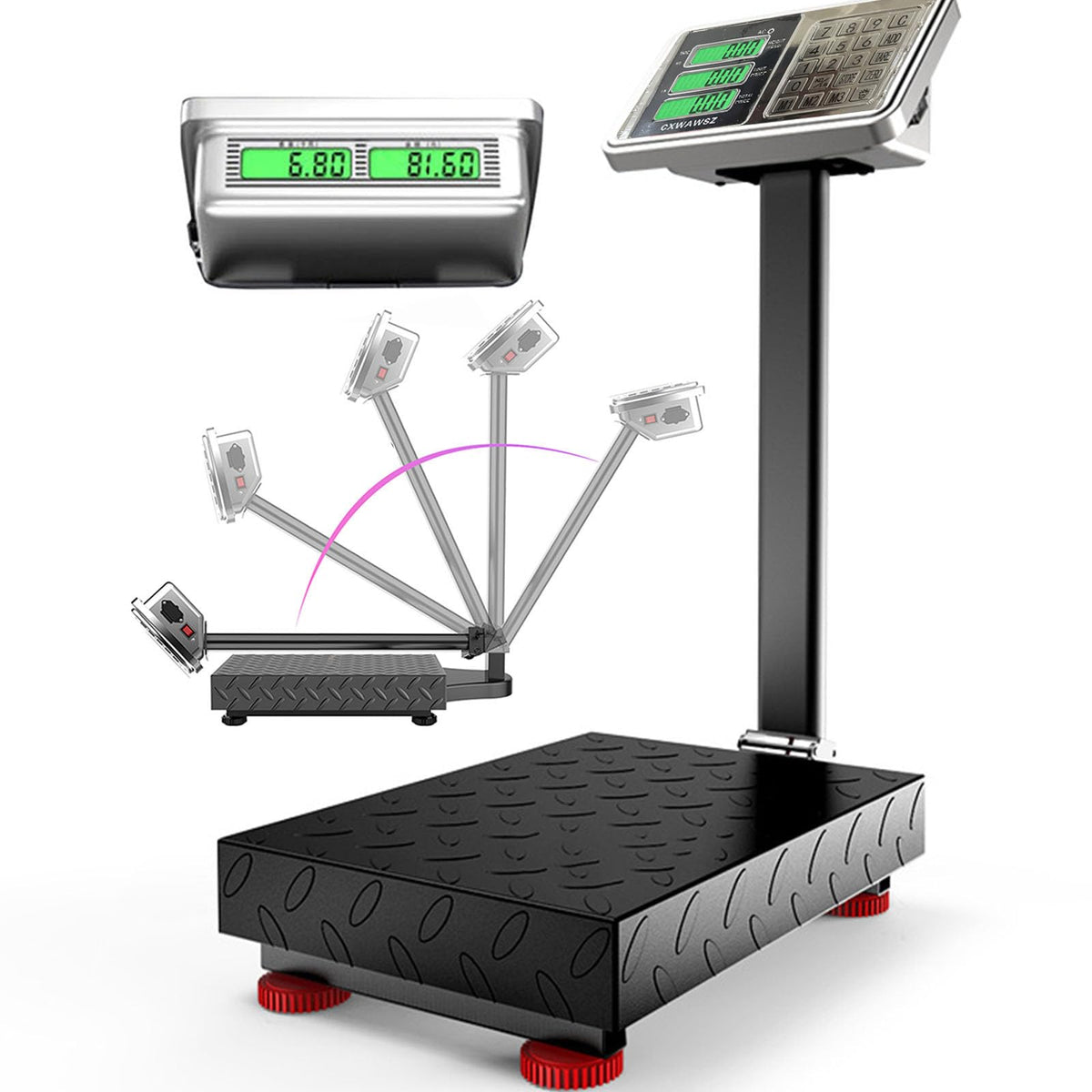 CXWAWSZ 660lb Industrial Floor Platform Scale with 90°-135° Rotate Double Sided Display Weight Computing Digital Scale Platform Scale LB/KG for Luggage Shipping Package Computing