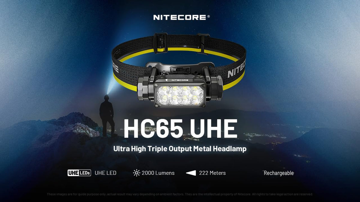 Nitecore HC65 UHE Headlamp, 2000 Lumen Max Heavy Duty Metal, USB-C Rechargeable with White, Red, and Reading Lights for Camping, Hiking, Hunting, and Industrial Works (Black)