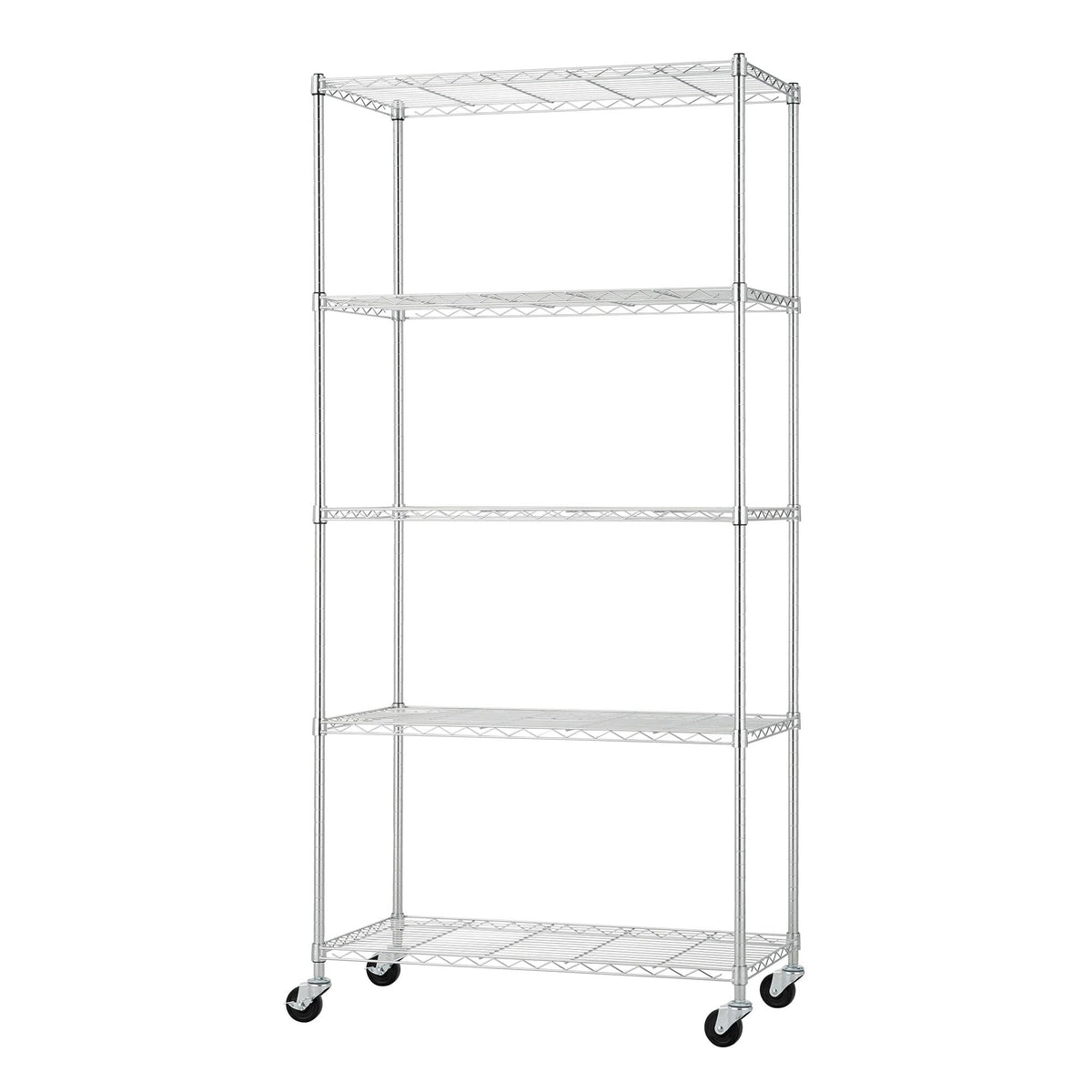 NEAT by TRINITY 5-Tier Adjustable Wire Shelving with Wheels, Wire Shelf Rack for Kitchen Organization, Garage Storage, 400 to 2000 Pound Capacity, NSF Certified, 36” x 18” x 72”, EcoStorage Chrome
