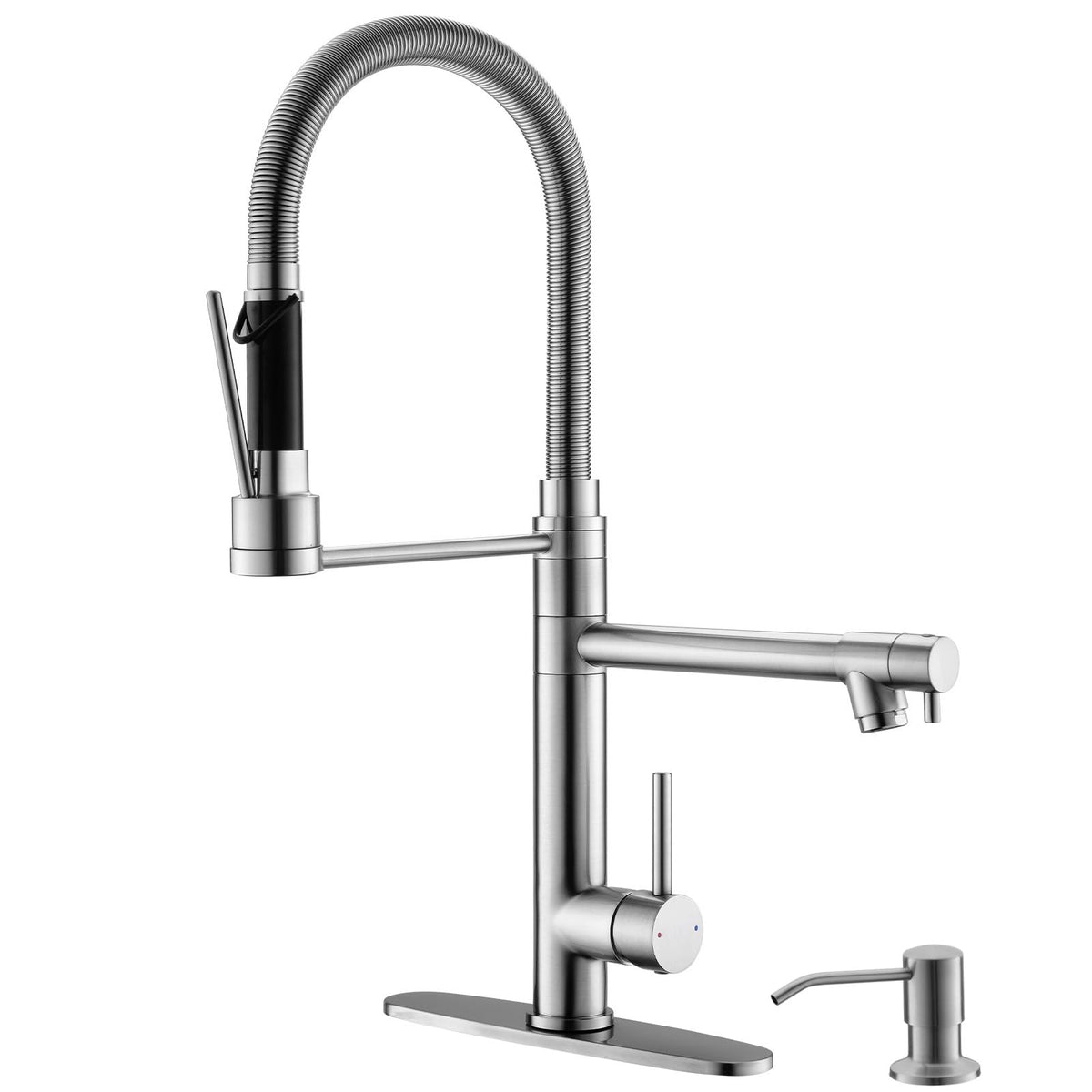 GIMILI Kitchen Faucet with Soap Dispenser Commercial Kitchen Faucet with Pull Down Sprayer Double-Headed Single Handle Spring Stainless Steel Brushed Nickel Kitchen Sink Faucet
