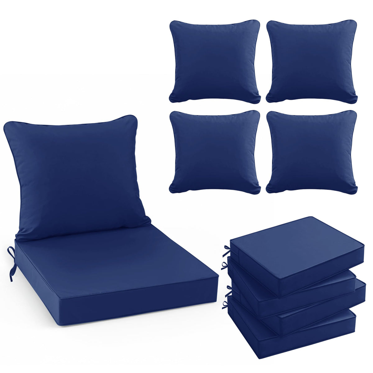 Summsun Patio Chair Cushion Set with Removable Cover, Waterproof Backrest and Seat Cushion Set Replacement for Outdoor Furniture, 19 x 19 Inch, Navy, Set of 4