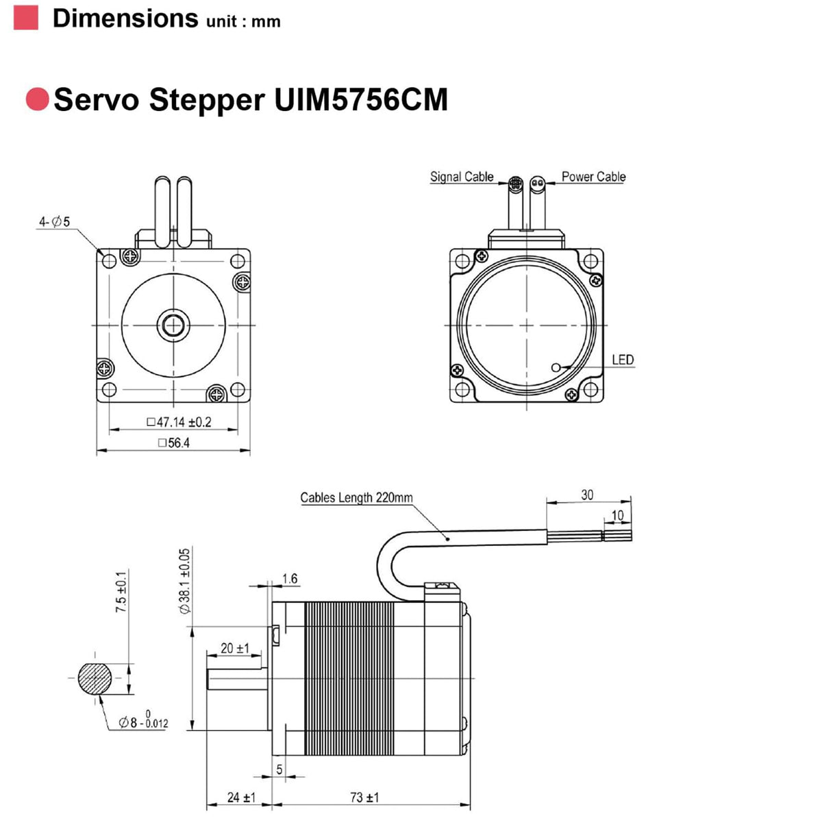 NEMA 23 Integrated Servo Stepper Motor with Built-in Encoder,Closed-Loop Servo Motion Controller and Driver,CAN Bus Interface,2000RPM,Max1.26Nm,3.5A,24-48VDC(UIM5756CM)