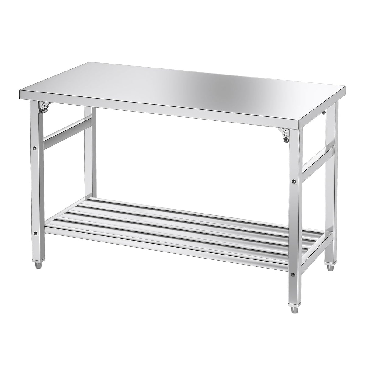 Mioleu Commercial Foldable Heavy Duty Stainless Steel Table, 48 x 24 Inches Metal Prep & Work Desk with Adjustable UnderShelf and Feet for Kitchen Restaurant Home Garage Warehouse