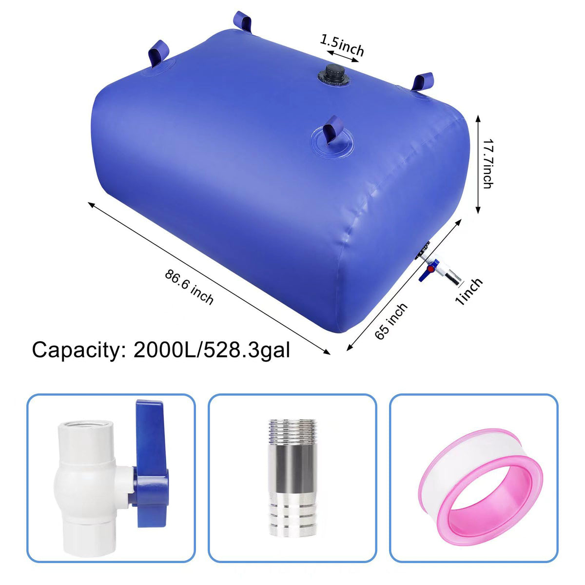 Water Storage Bladder Heavy Duty - Water Tank Foldable Water Storage Containers with Valve Soft Water Bag,Agricultural Water,Drought Resistance,Fire Prevention, Emergency Water, Blue