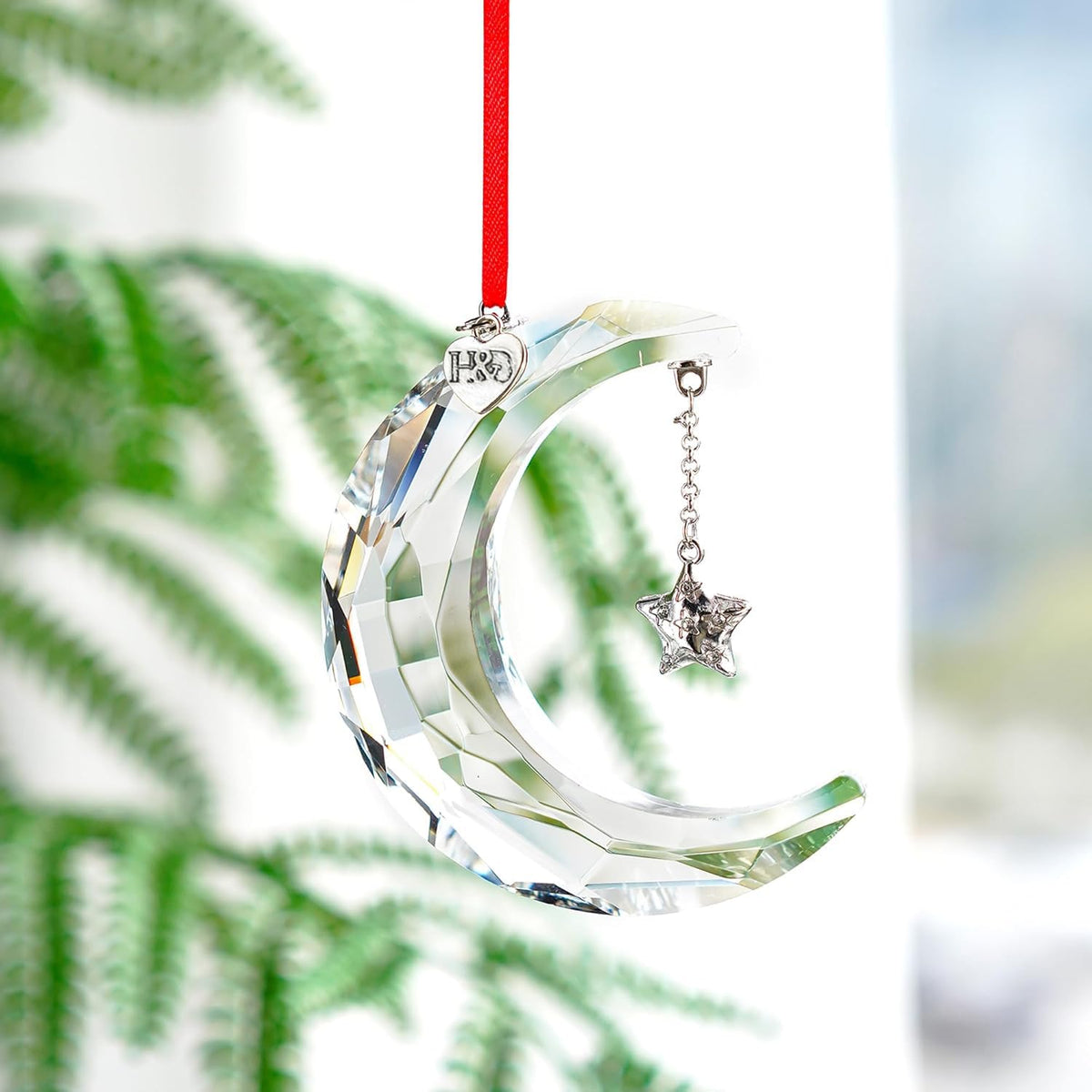 H&D HYALINE & DORA 2026 Christmas Moon Ornament Crystal Christmas Moon Hanging Ornament Clear Crystal Suncatcher Ornament for Xmas Winter Party Home Decor