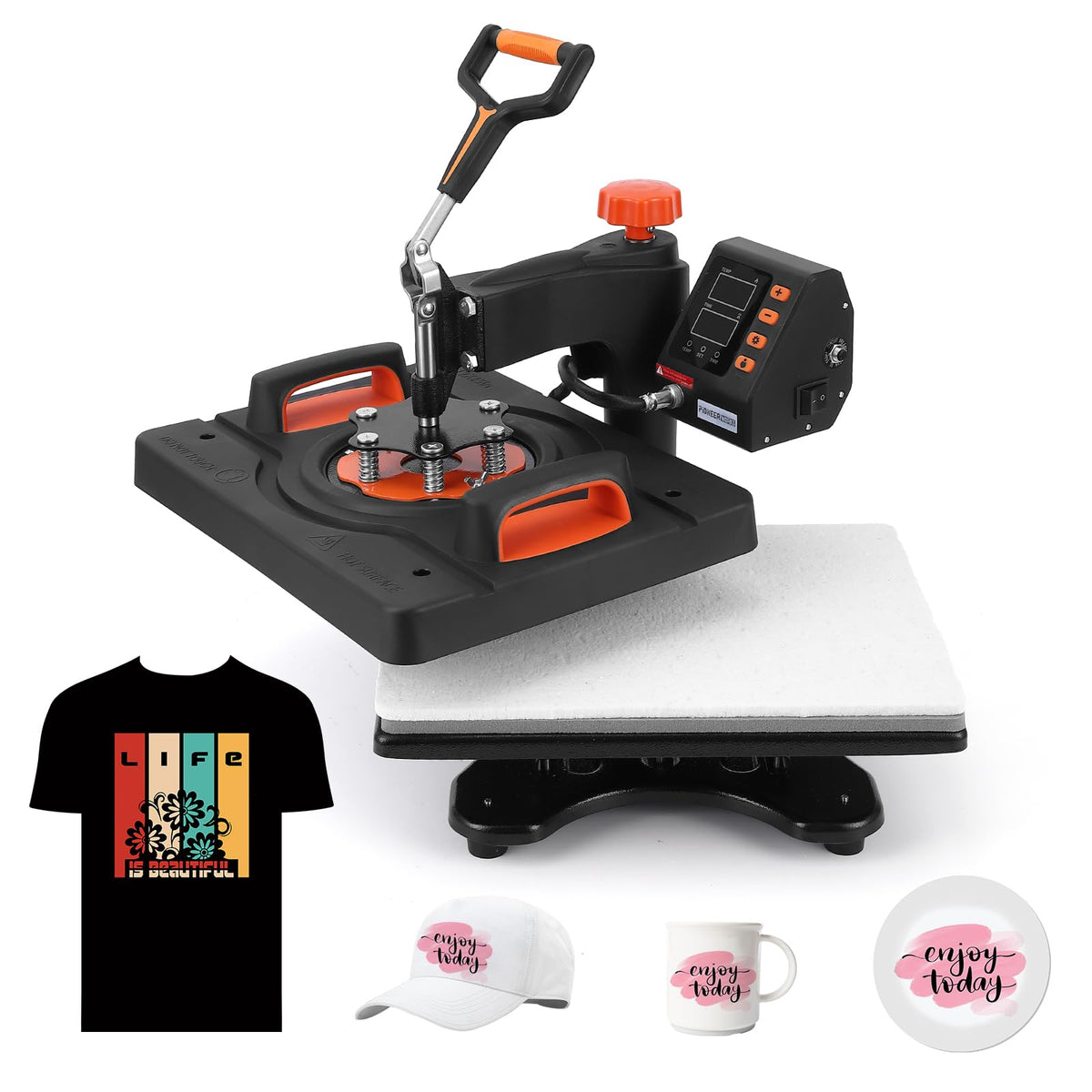 Heat Press Machine, Towallmark 12 X 15 inch, 6 in1 Heat Press, 800W Sublimation Machine, 360° Rotation Swing-Away Heat Press, Dual-Tube Heating Printing for DIY T-Shirts Cap Mugs