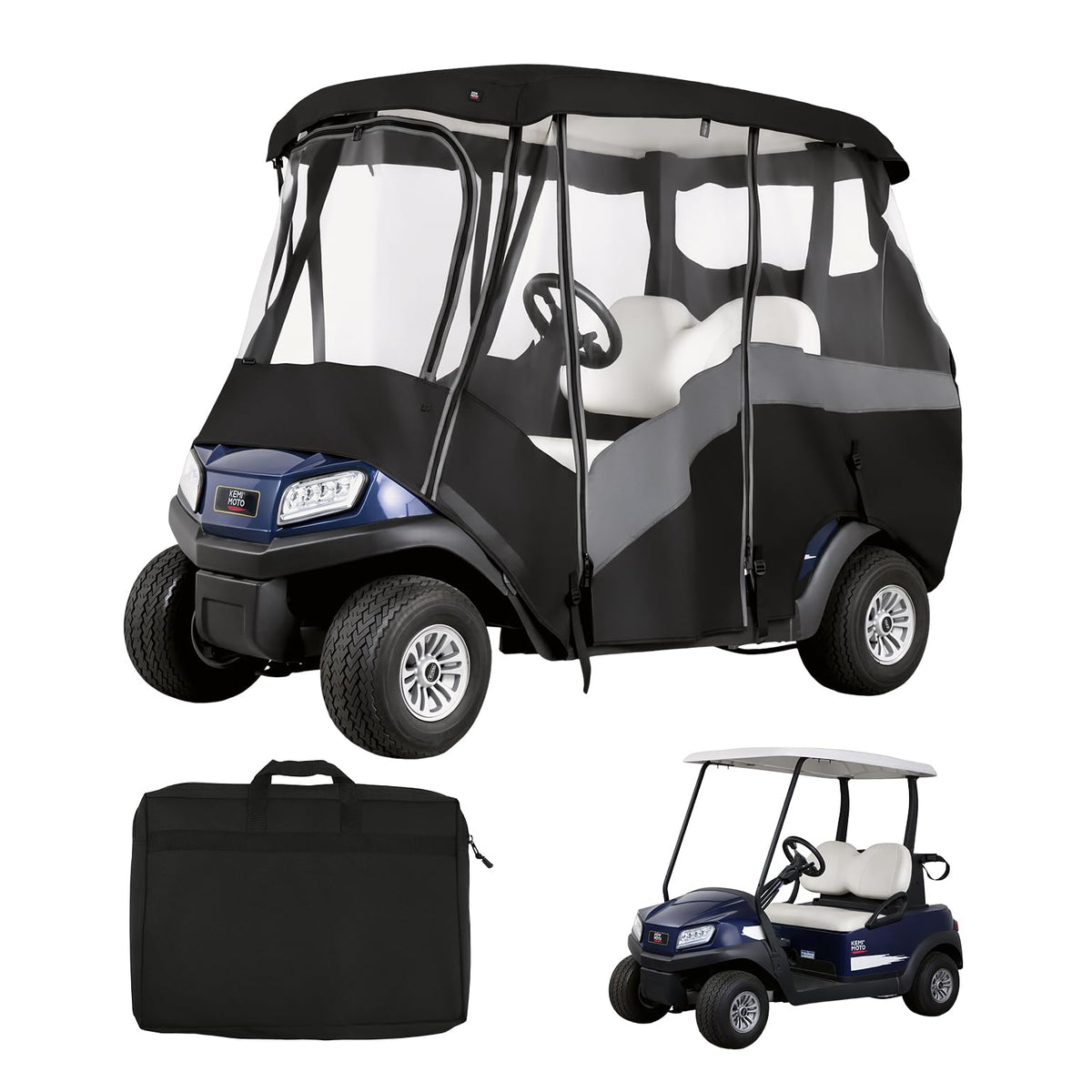 KEMIMOTO 2 Passenger Golf Cart Enclosure, Universal 2 Seat Golf Cart Rain Cover with Clear TPU Windshield, 600D Waterproof Weather Enclosure, Compatible with EZGO, Club Car