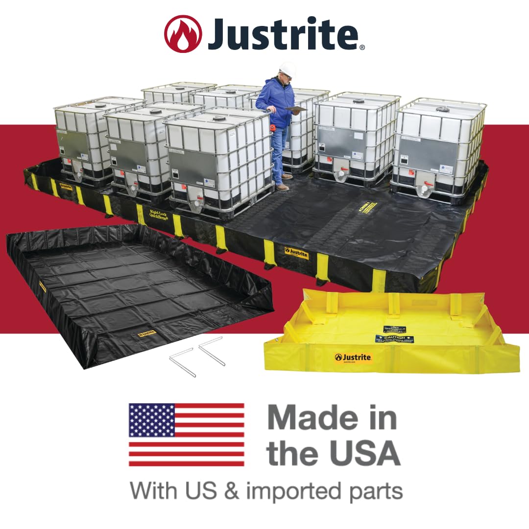 Justrite QuickBerm® with Inside Wall Supports, 12' x 12' x 12", Large Oil Spill Containment Berm, 1075 Gallon Spill Capacity, PVC Coated Fabric, Made in The USA, Black, 28544