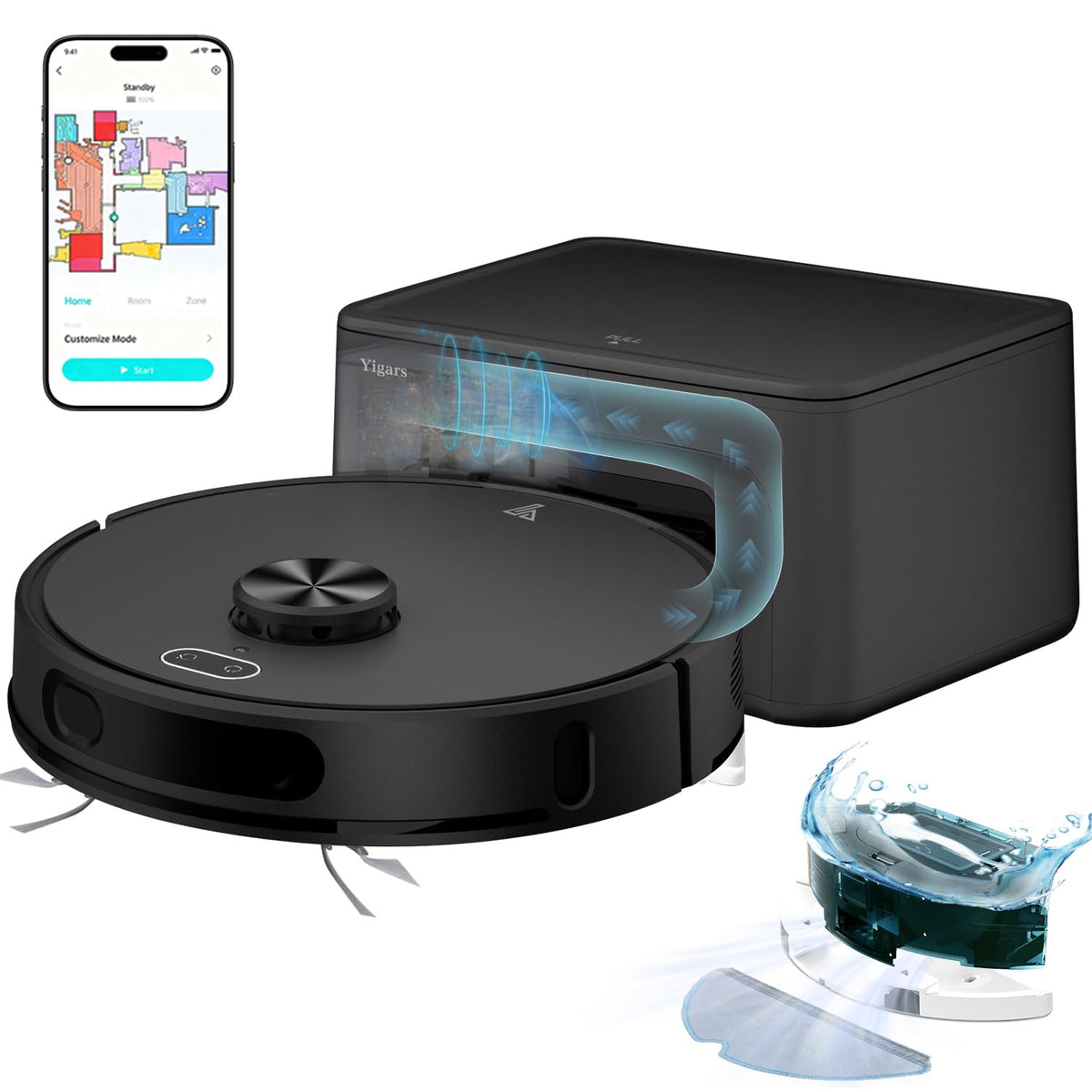 Robot Vacuum and Mop Combo,Up to 8000Pa Suction,Robot Vacuum Self-Emptying,70-Day Hands-Free Cleaning 220 Min Runtime LiDAR Navigation, Home Mapping, Ideal for Pet Hair, Hard Floors, Carpet-Black
