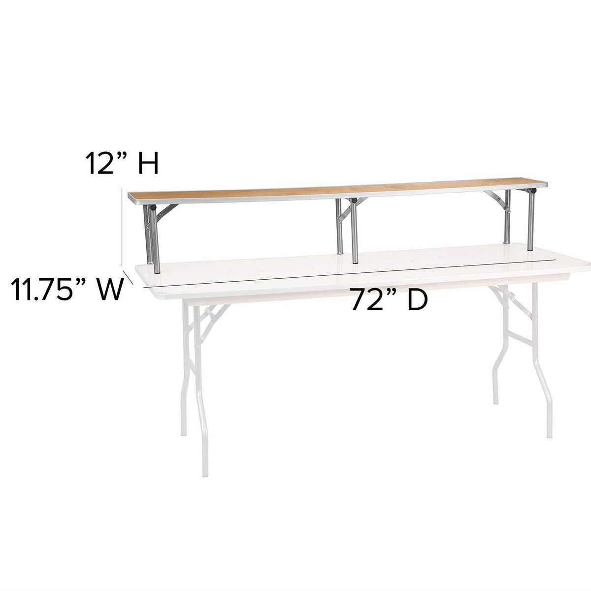 Flash Furniture Amara 72" x 12" x 12" Birchwood Bar Top Riser with Folding Silver Legs, Wooden Foldable and Portable Riser for Event and Bar Tables