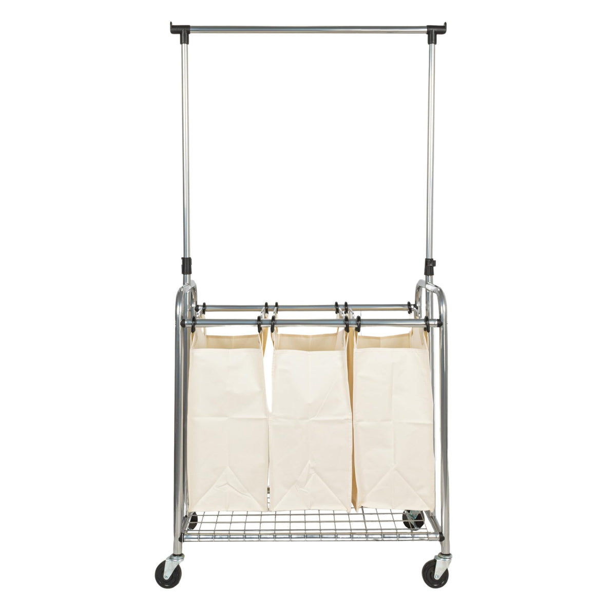 Household Essentials 3-Bag Laundry Sorter with Clothes Rack, Silver, Lightweight, Removable, Sturdy