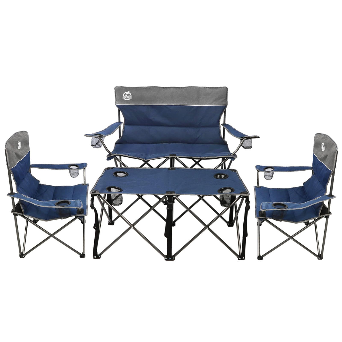 Northroad Folding Camping Chair Set of 4,Portable Collapsible Conversation Set w/1 Sofa,2 Single Chairs and 1 Table for Family Patio,Outdoor Travel,Beach(Blue)