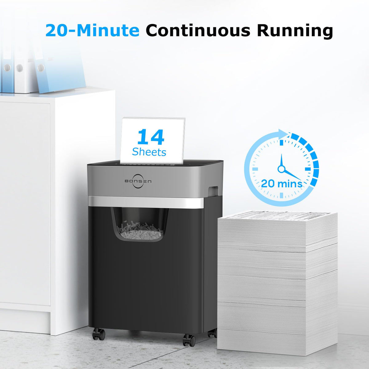 BONSEN 14-Sheet Paper Shredder for Home Office, Heavy Duty Cross Cut Shredder with 5.3 Gal Pullout Bin, Quiet Shredder for CDs/Credit Card/Staple, P-4 Security, Anti-Jam System