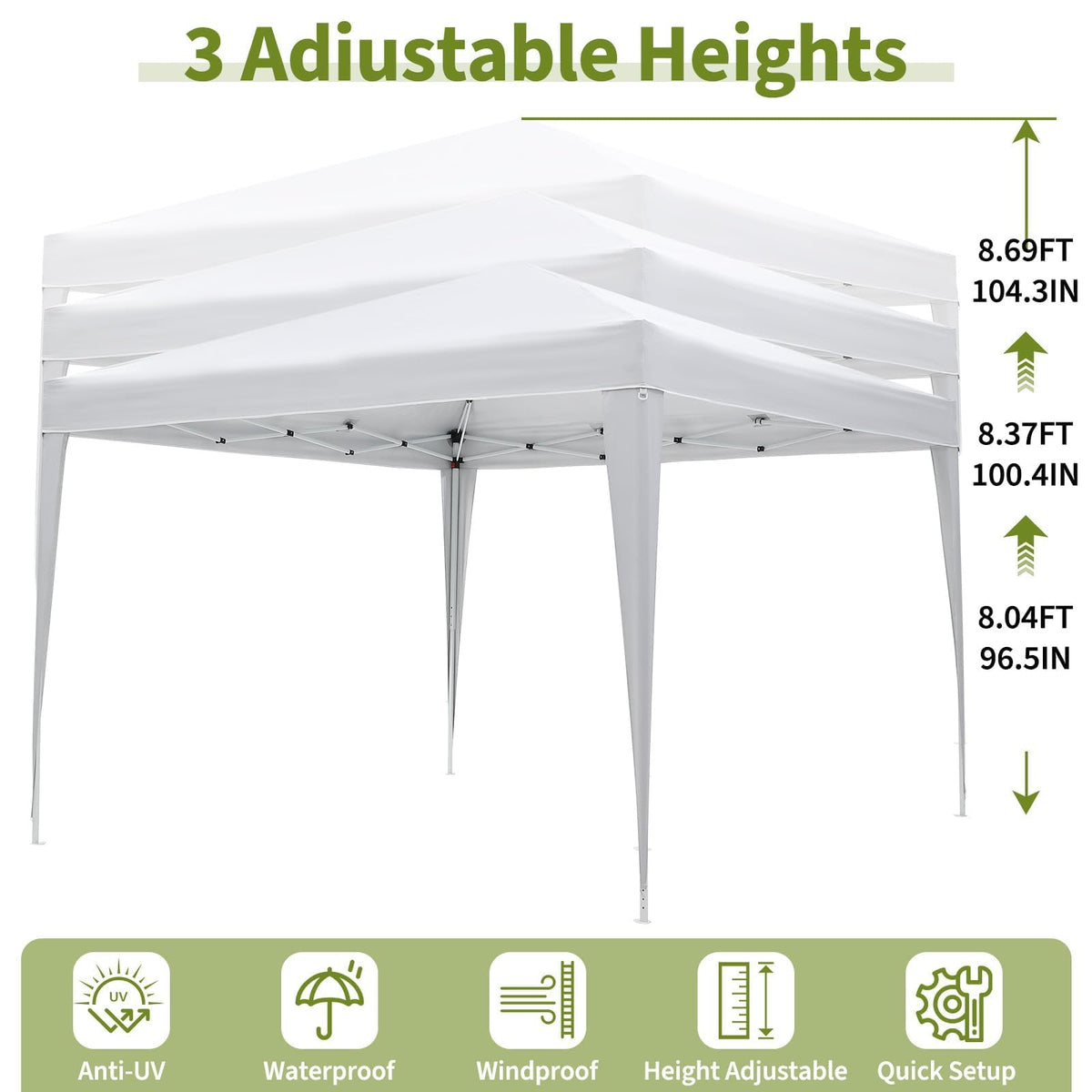White 10x10 Pop-Up Canopy Tent with 4 Sidewalls – Portable Instant Shelter, Waterproof Outdoor Gazebo for Camping, Parties, Backyard & Beach Activities
