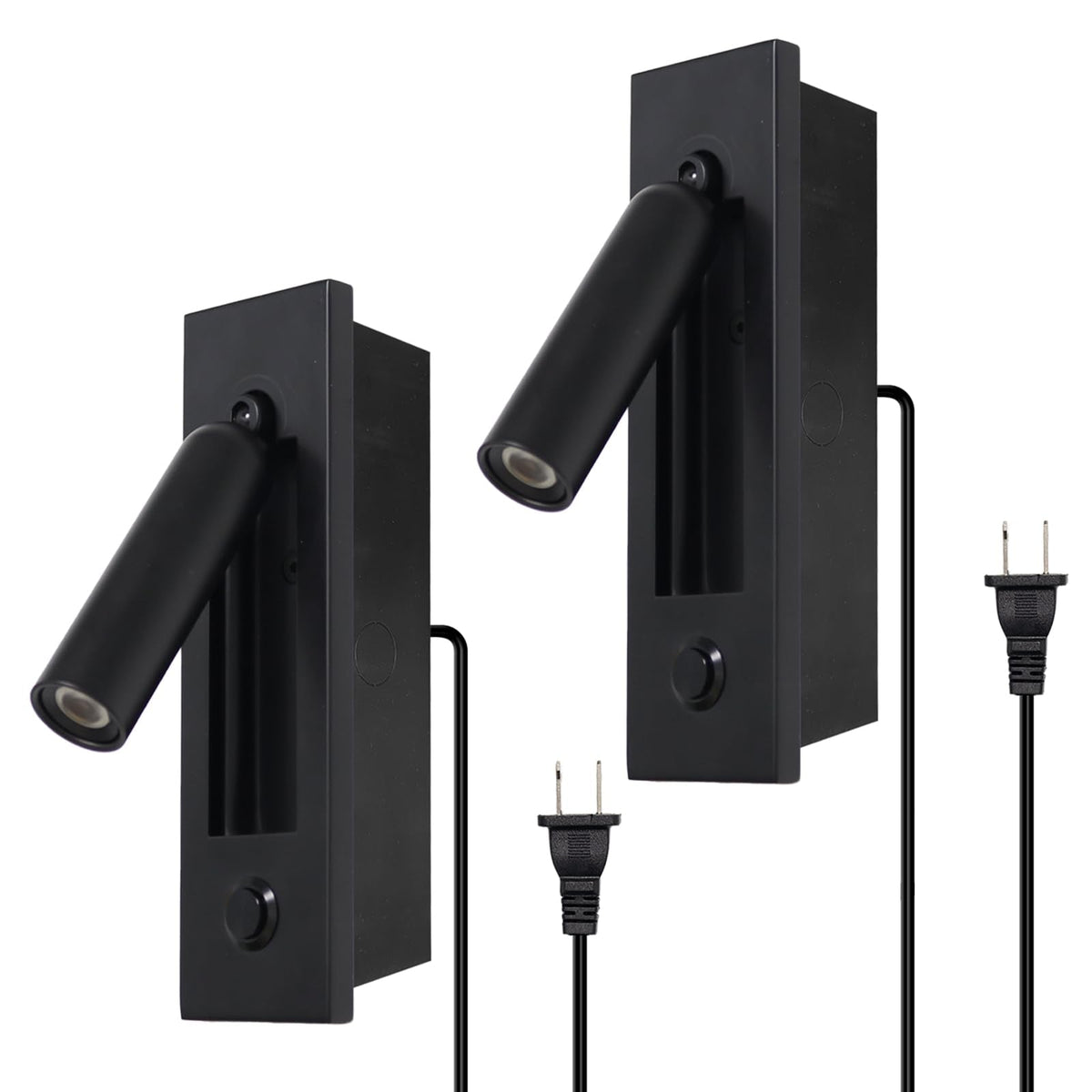 YFMYY Set of 2 Led Headboard Wall Light, 350°Rotation Portable Plug in Wall Sconce Hardwired, Bedside Reading Light Recessed Push Switch, Hotel Bed Side Decor Wall Sconces Spotlight (Matt Black)