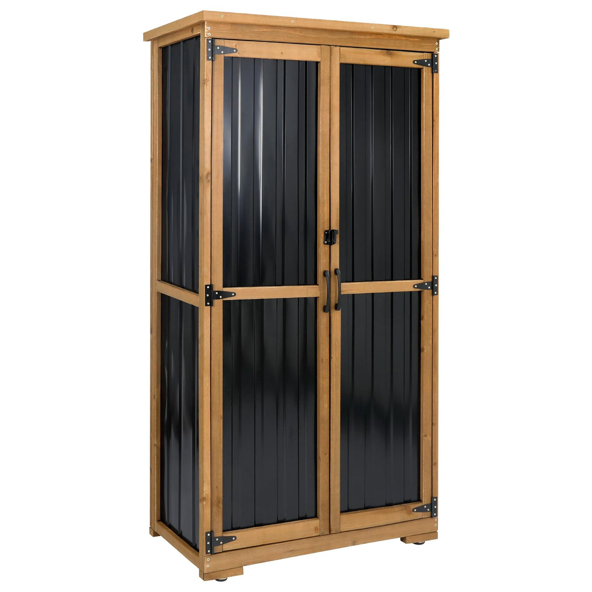 Ketive Outdoor Storage Cabinet, Tall Tool Garden Cabinet with Weather-Resistant Roof, Double Lockable Doors, 3 Removable Shelves & Adjustable Feet, for Patio, Garden, Backyard, 32" x 15.5" x 66"