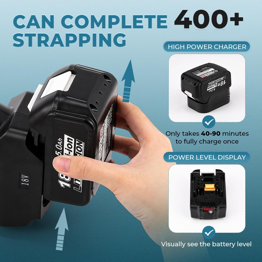 Flyrivergo 5000mah Electric Strapping Machine + Three 1046' Polyester(PET) Heavy Duty Strapping Roll (Adaptive)