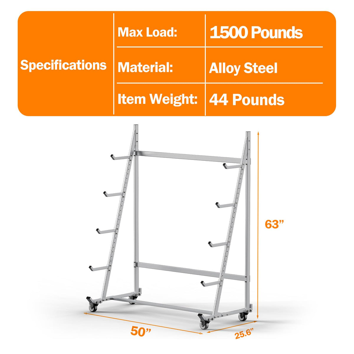 BUYYAH Heavy Duty Horizontal Storage Rack with 3 Inch Wheels 2 Fixed & 2 Swivel, Mobile Material Handling Conduit Pipe Rack Holds up to 1000lbs, 4.2ft x 2.1ft x 5.2ft