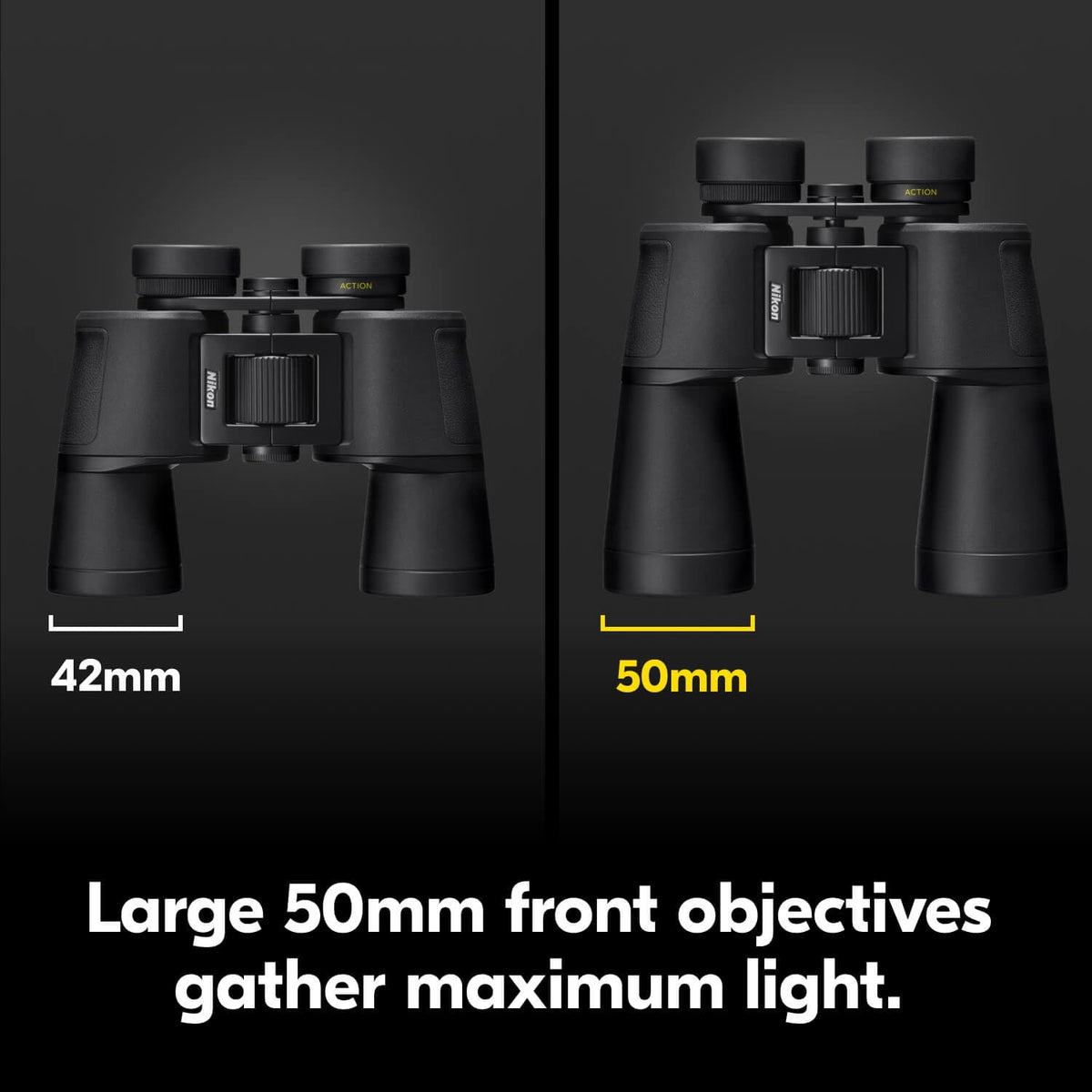 Nikon Action 7x50 Binocular | Multilayer-Coated Nikon Optics, Bright 50mm Objective Lenses, 7X Power, Turn-and-Slide Adjustable eyecups and Tripod-Ready Porro-Prism Design