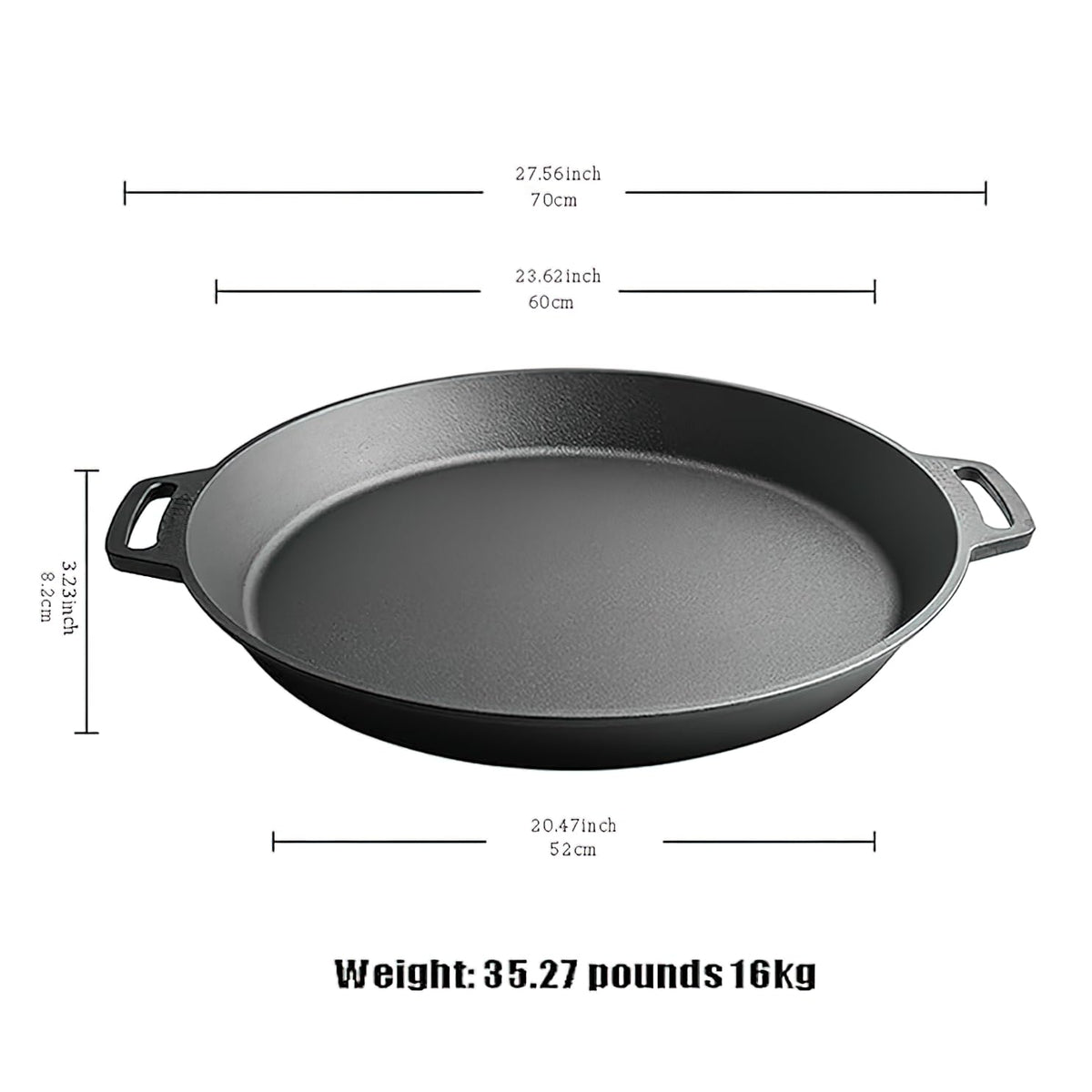LI-GELISI 24-inch cast iron frying pan with dual auxiliary handles, nitrogen-treated for rust resistance, suitable for stoves/grills/campfires, heavy-duty outdoor cooking pan