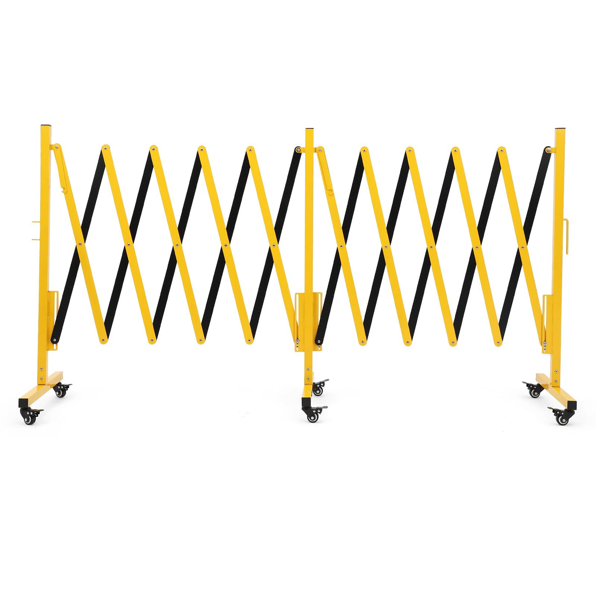 ExploreHorizon 16FT Expandable Metal Barricade Gate, Double Mobile Safety Barrier with Retractable Traffic Fence, Easy Assembly, and Casters