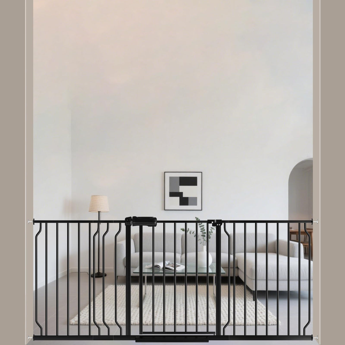 ALLAIBB Extra Wide Pressure Mounted Baby Gate Walk Through Child Kids Safety Toddler Tension Black Long Large Pet Dog Gates with Extension for doorways Kitchen (62.20-71.26"/158-181cm, Black)
