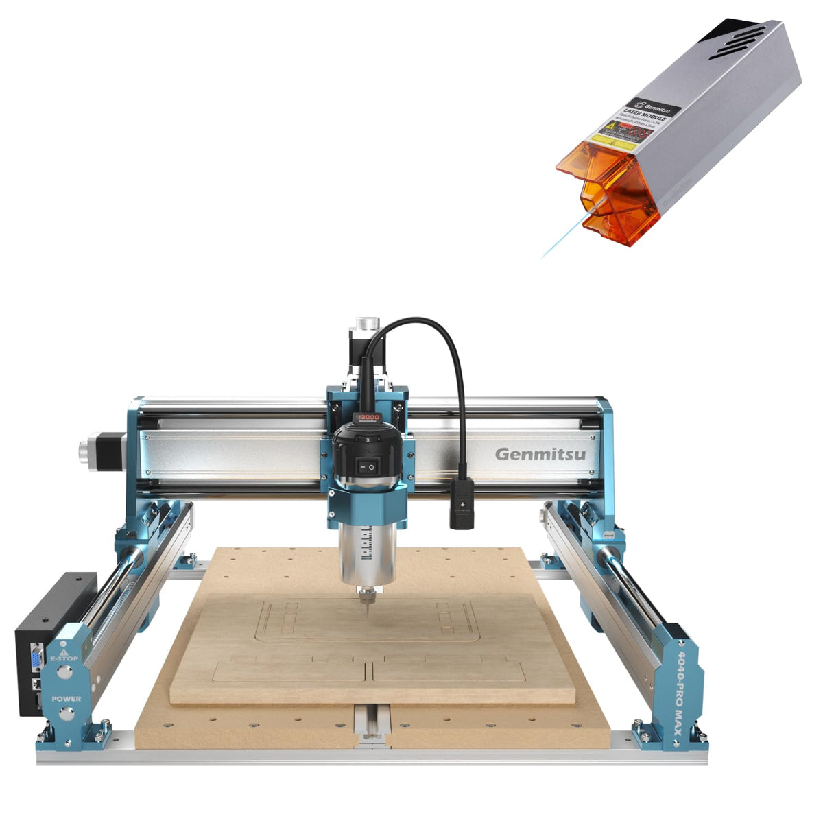 Genmitsu 4040-PRO MAX CNC Router + CFL55-33 5000mW Optical Power Laser Module, 710W Trimmer & Linear Rail Driven, Work Area 400 x 400 x 78mm, for Wood Metal Acrylic Cutting Milling, GRBL Control