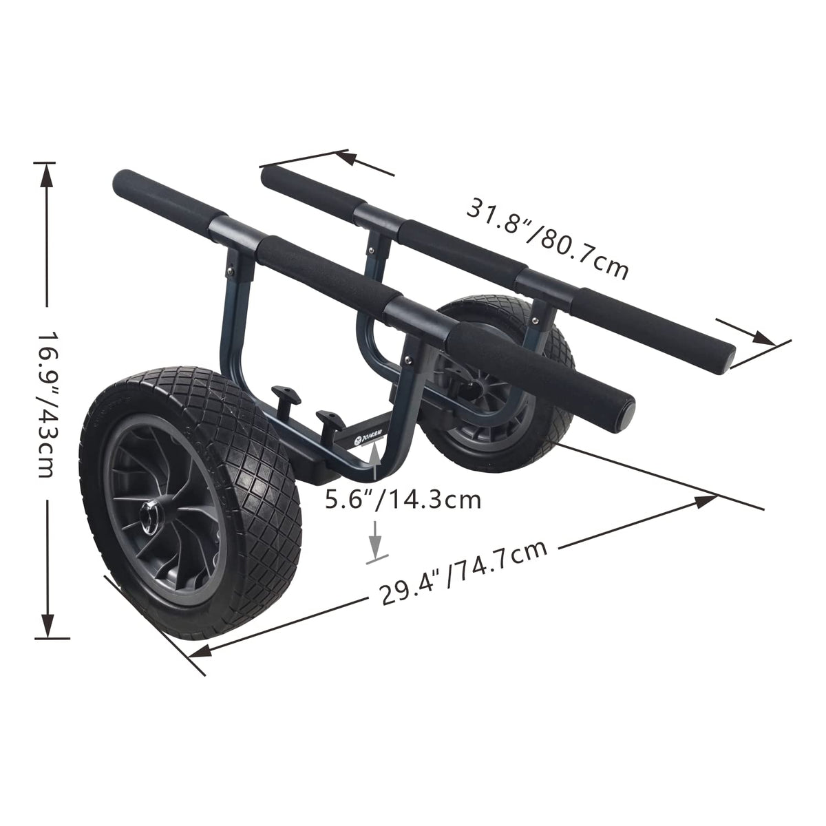 Heavy Duty Kayak Cart, Width Adjustable Canoe Cart with 12inch Flatfree Beach Wheels Boat Dolly Cart Transport Carrier