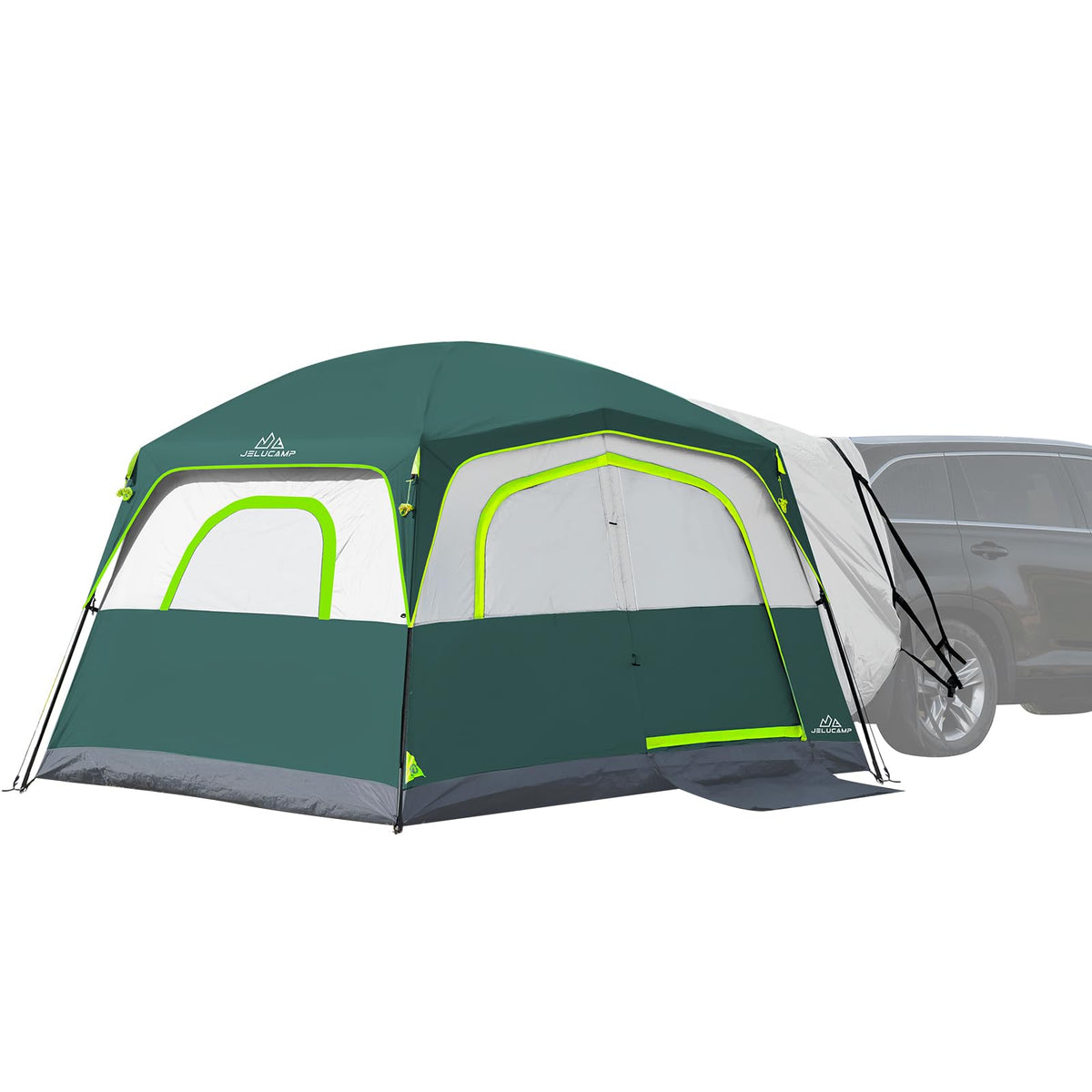 JELUCAMP SUV Tents for Camping 6 Person Waterproof, Car Family Camping Tent with Tailgate Attachment for SUV, Jeep, Truck with Cap, Easy Setup Large Tent for Outdoor Camping, Dark Green