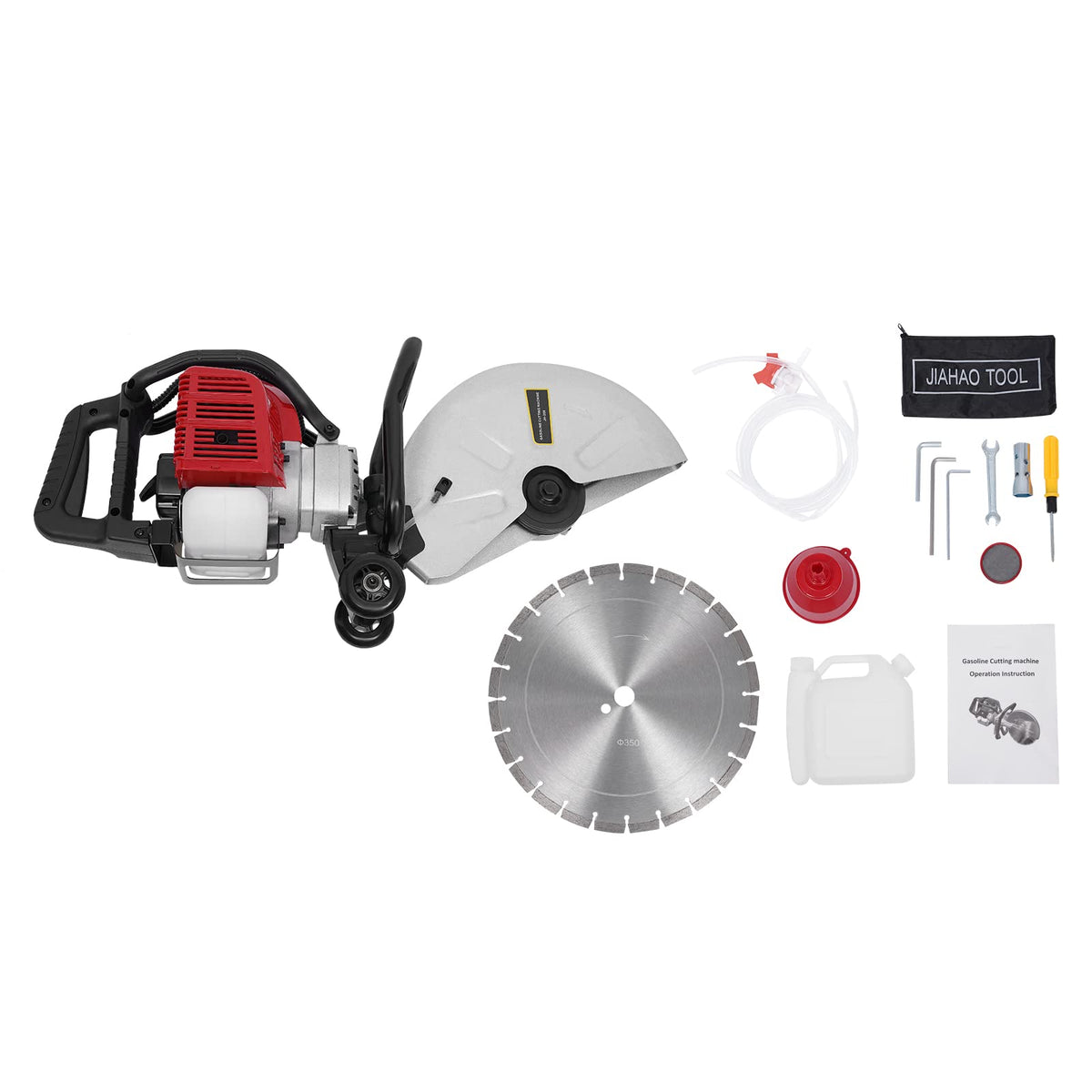 16In Gas Concrete Saw,1400w Concrete Gas Powered Cut-Off Saw with Blade and Directional Wheel, 2-Stroke 52cc Engine Cement Masonry Wet Dry Machine,4" Cut Depth,Motor Circular Cutter For Stone, Brick