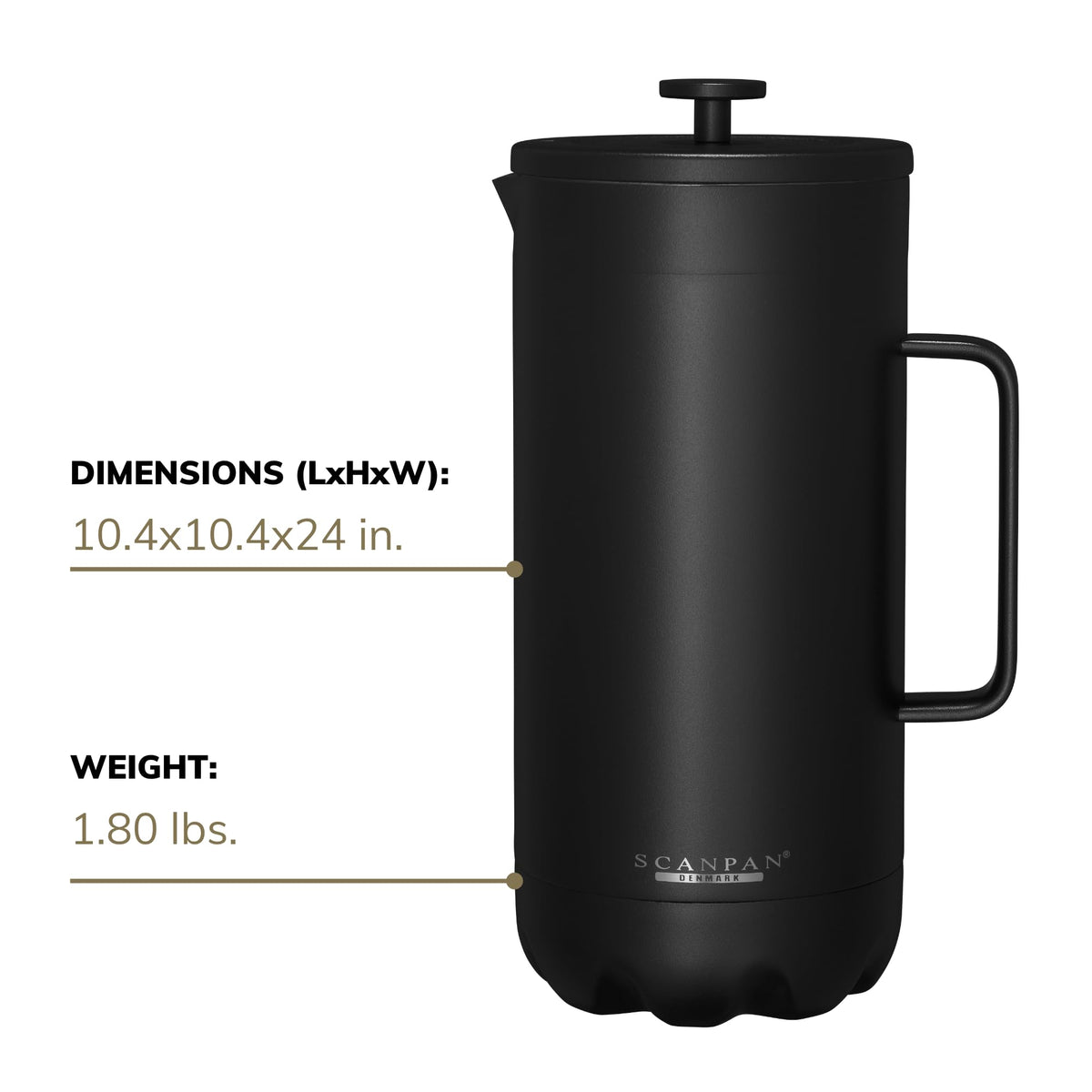 Scanpan TO GO French Press Coffee Maker 1.0L (Black) + 4 Vacuum Cups 250 mL (Black) - 18/8 Food Grade Stainless Steel - Scratch-Free Coating - Dishwasher Safe
