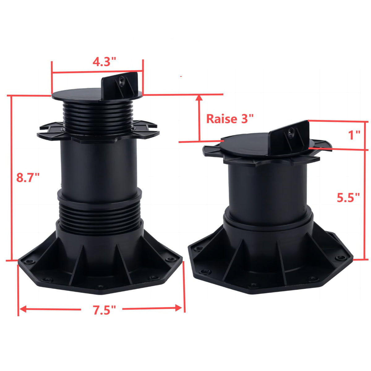 BGTLGIO 13Pack Adjustable Deck Support Pedestal Deck Foundation Base Support for Floating Deck Platform Deck Floor Height Adjustment Raising from 5.5"" to 8.7"", Black (Unilateral keel Slot 140-220)