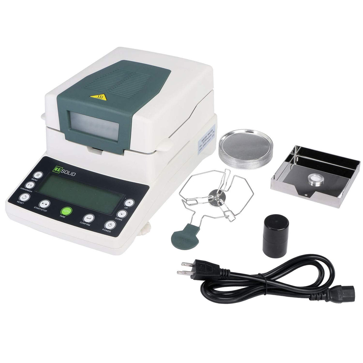 U.S. Solid Moisture Analyzer - 110g Capacity, 1mg Readability, 0.01% Accuracy, 40-199°C Drying Range, 90 mm Pan w/ 50 Dishes, Moisture Balance with RS232 for Lab, Research, Food & Industrial Use