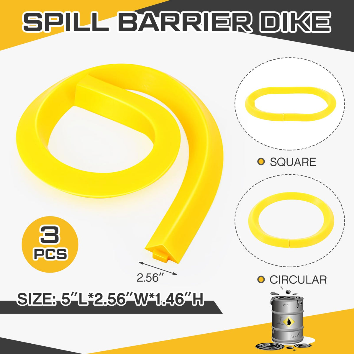 Pushglossy 3 Pcs Spill Barrier Dike 5'L x 2.6"W x 1.5"H Water Dam Barrier Liquid Blocker for Garage Home Floor Flooding Solutions(Yellow)