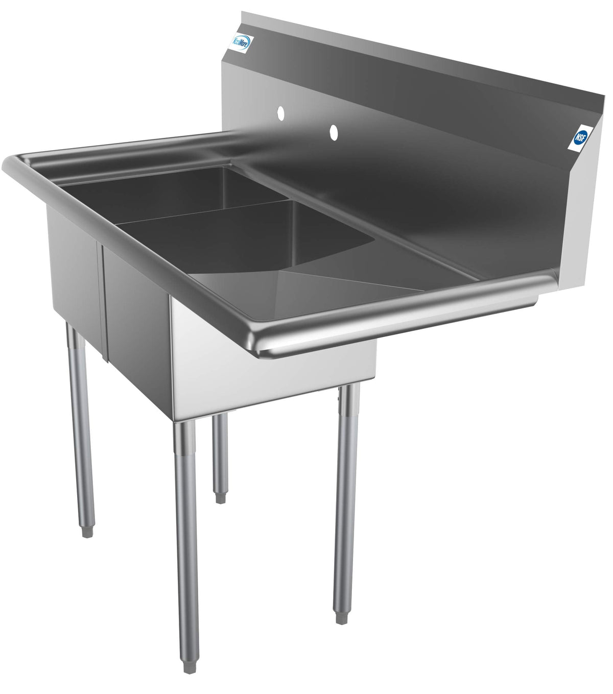 KoolMore - SB121610-16R3 2 Compartment Stainless Steel NSF Commercial Kitchen Prep & Utility Sink with Drainboard - Bowl Size 12" x 16" x 10", Silver
