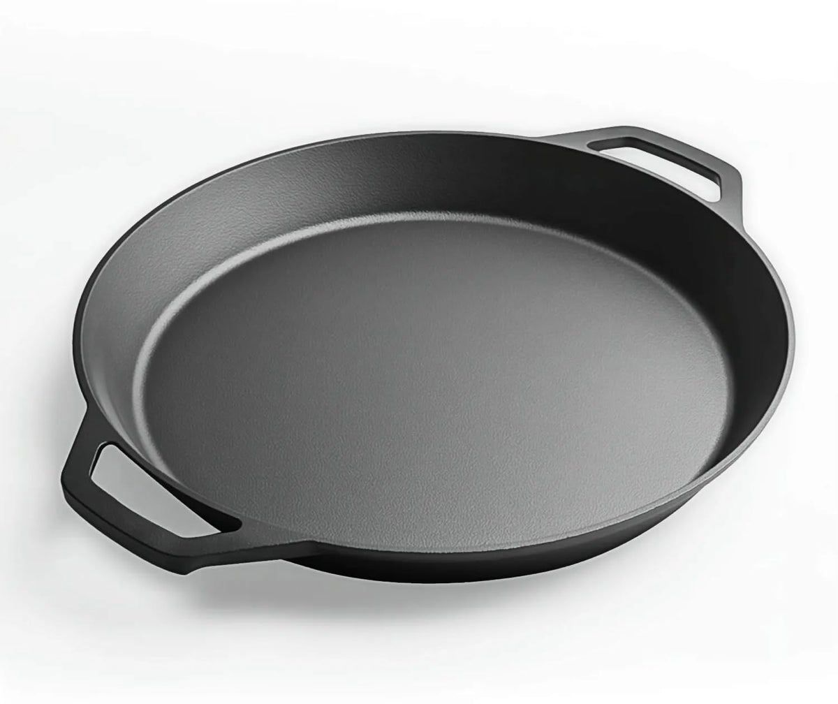 LI-GELISI 24-inch cast iron frying pan with dual auxiliary handles, nitrogen-treated for rust resistance, suitable for stoves/grills/campfires, heavy-duty outdoor cooking pan