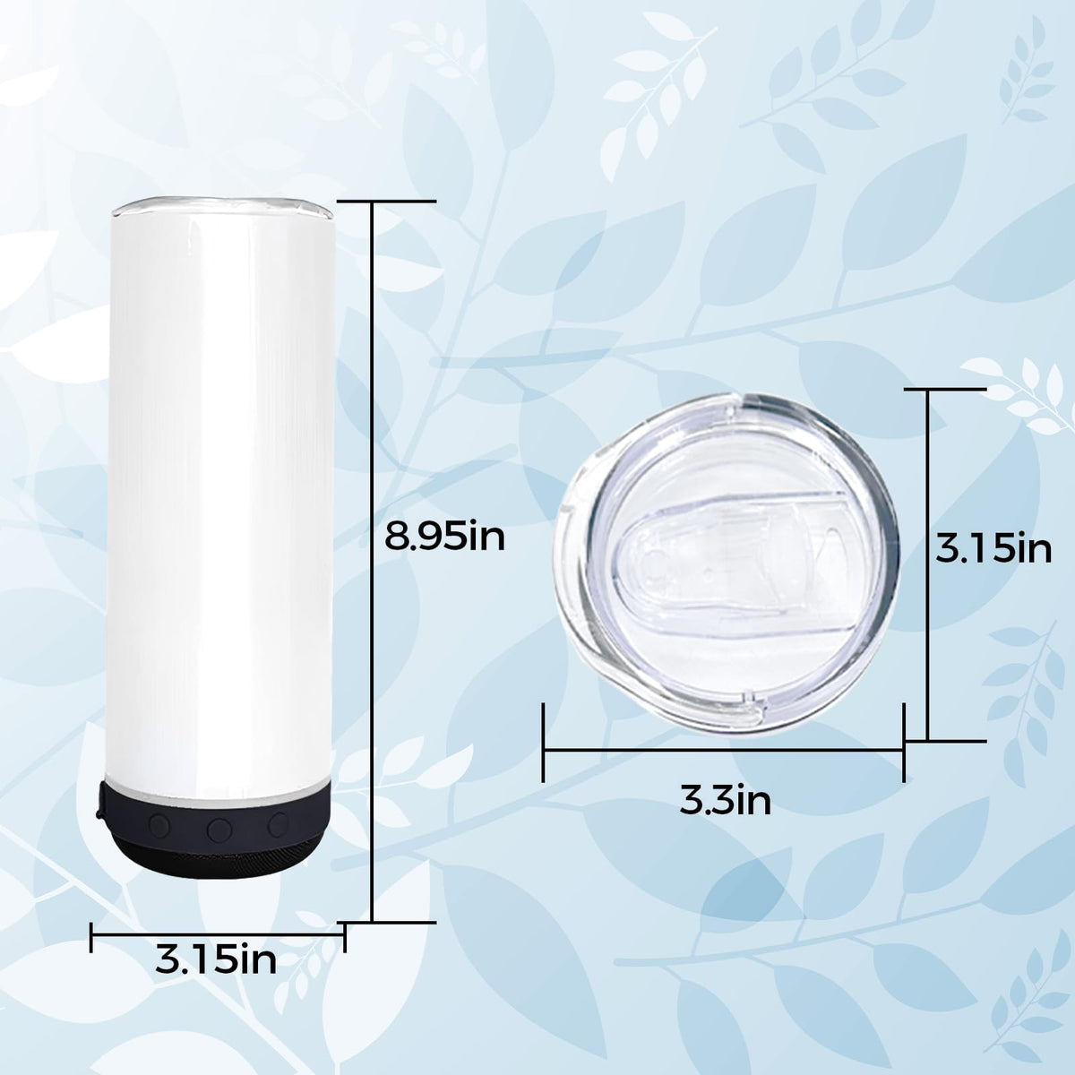 Lilsofee 12 Pack 20 OZ Sublimation Blank Tumblers Bulk Stainless Steels Double Vacuum Bluetooth Speaker Music Insulated Tumbler with Lid and Straw Heat Transfer Cup Black