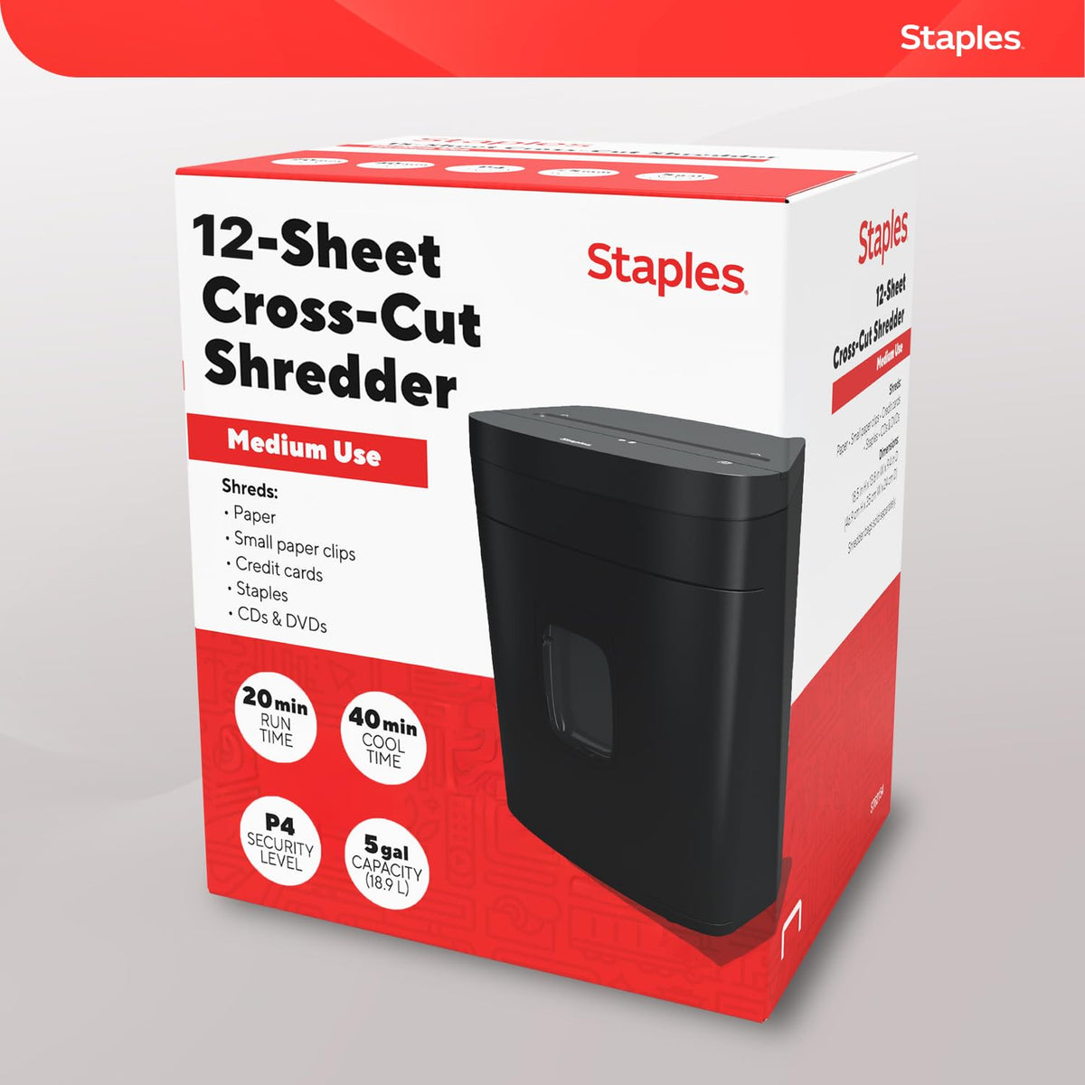 Staples 12-Sheet Micro-Cut Paper Shredder, High-Security, Shreds Credit Cards, for Home & Office, Anti-Jam, Black