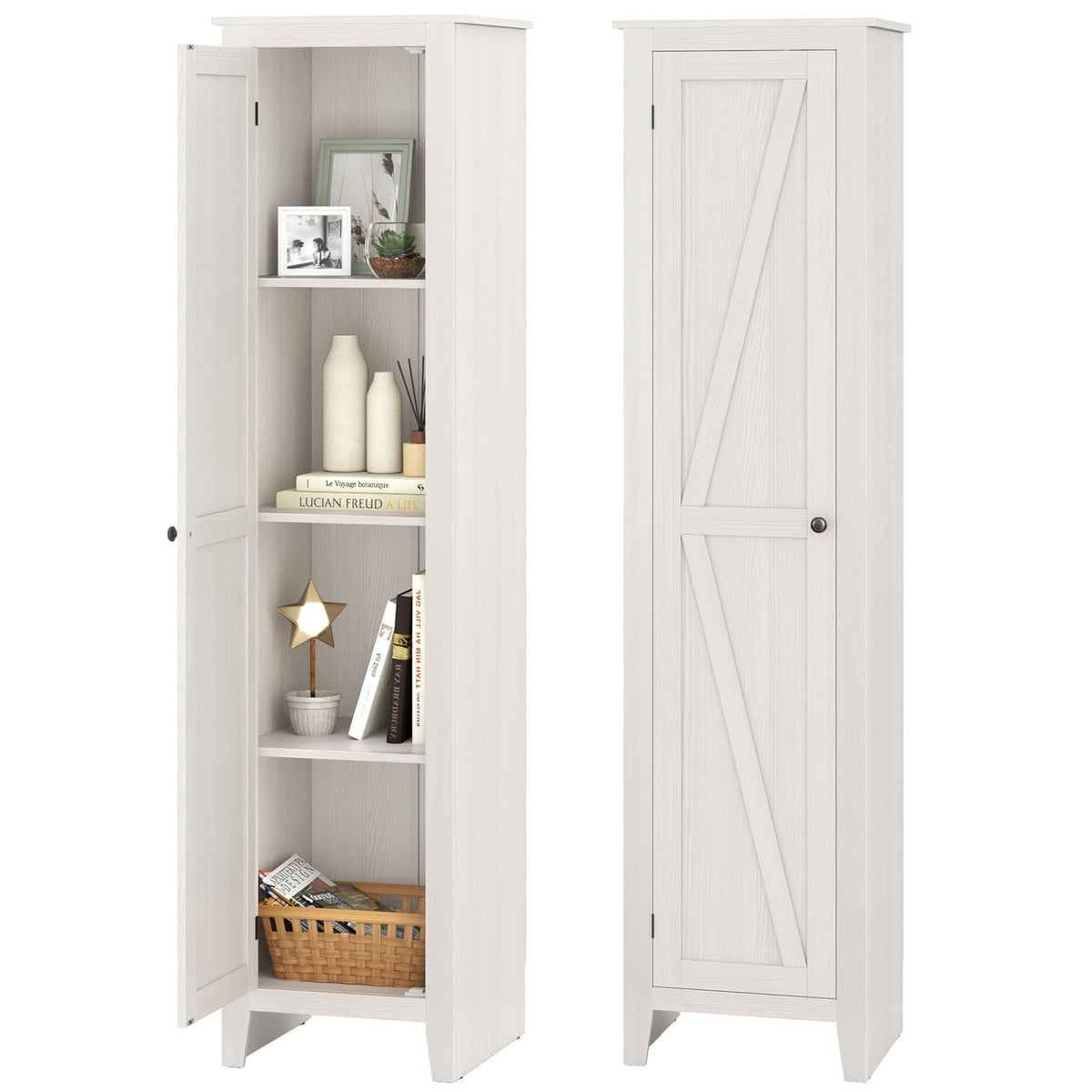Giantex 72-Inches Narrow Storage Cabinet, Tall Bathroom Floor Cabinet with 4 Shelves, Barn Door, Anti-tilt Device, Raised Feet, Slim Storage Unit for Small Spaces, Living Room, Home Office, Kitchen