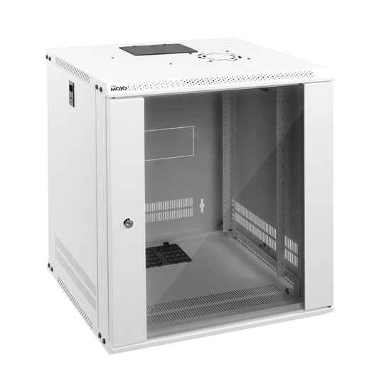 Tecmojo 12U Wall Mount Rack Network Cabinet for 19" IT Equipment,with Lockable Glass Door and Side Panels,Cooling Fan,17.7inch Depth,White