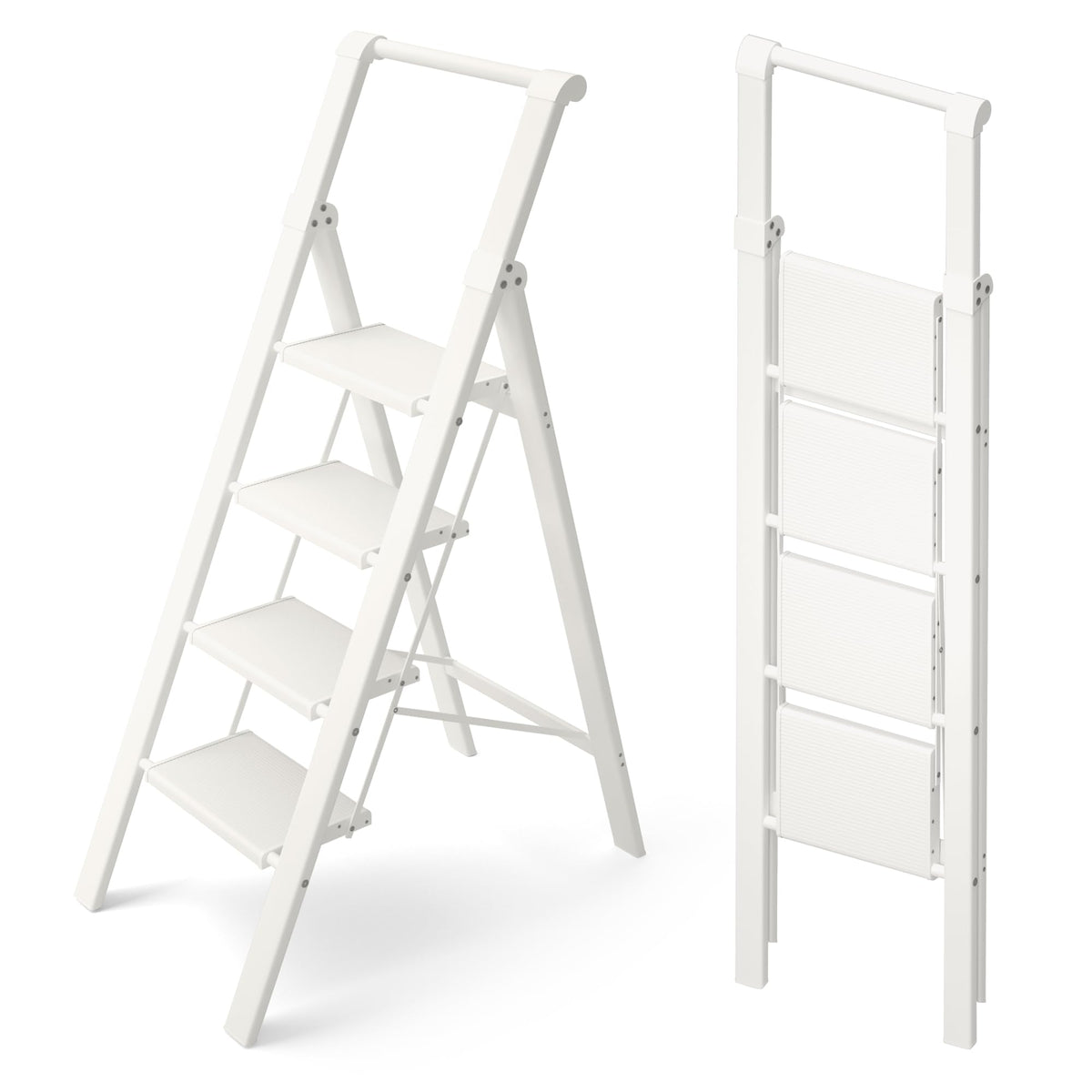 HillhutApex 4 Step Foldable Aluminum Step Ladder with Handgrip, Anti-Slip Pedal, 330 lbs Capacity, Lightweight & Portable for Home, Kitchen, Office, Garage (White)