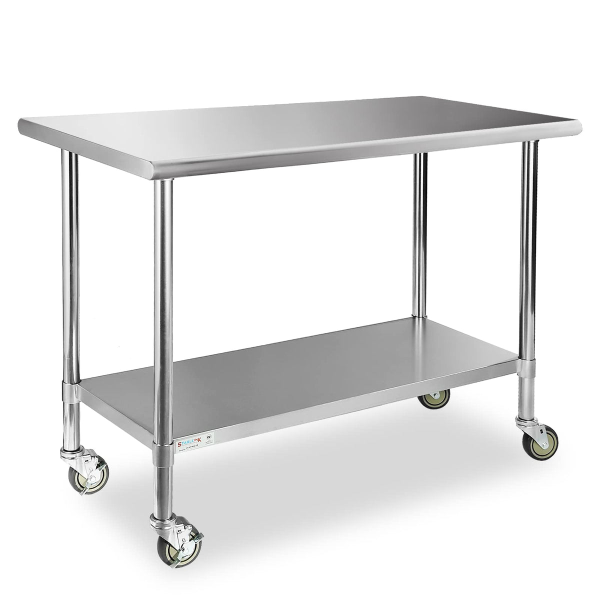 STABLEINK NSF Stainless Steel Table with Wheels 60x24 Inches 5ft, Metal Prep & Work Table with Adjustable Undershelf, for Commercial Kitchen, Restaurant, Hotel, Laundry and Garage