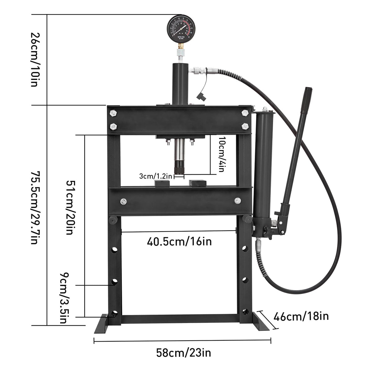 10T Hydraulic Press, 10 Ton H-Frame Garage Hydraulic Shop Press with Pressure Gauge, Adjustable Hydraulic Press with Plates, Black