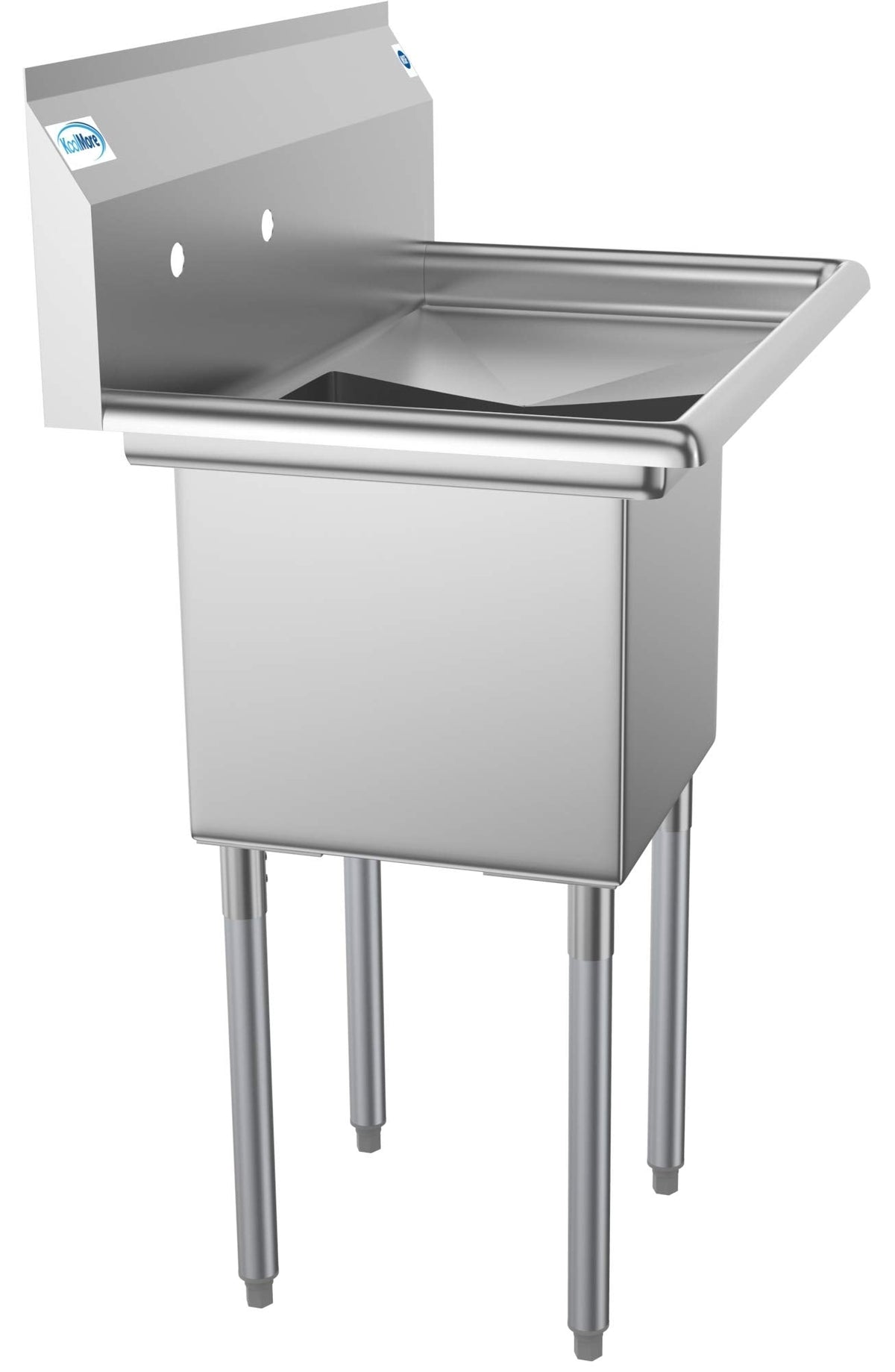 KoolMore 1 Compartment Stainless Steel NSF Commercial Kitchen Prep & Utility Sink with Drainboard - Bowl Size 15" x 15" x 12", Silver